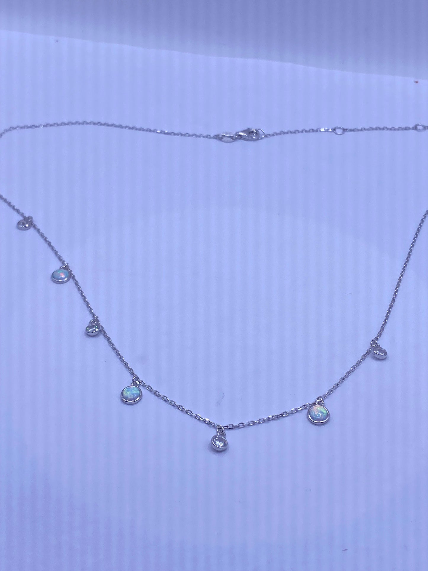 Vintage Blue Fire Opal Choker 925 Sterling Silver Pendant Necklace