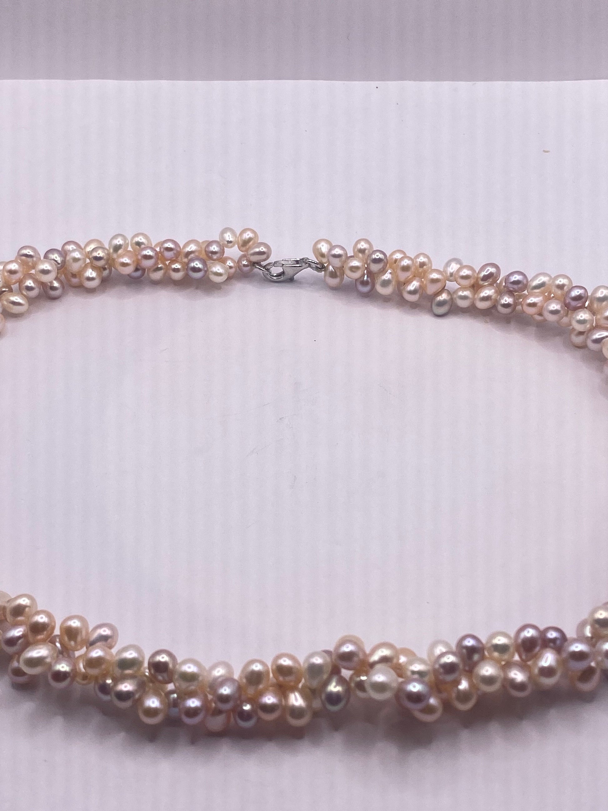 Vintage Cream Pink Pearl Double 20 in Necklace