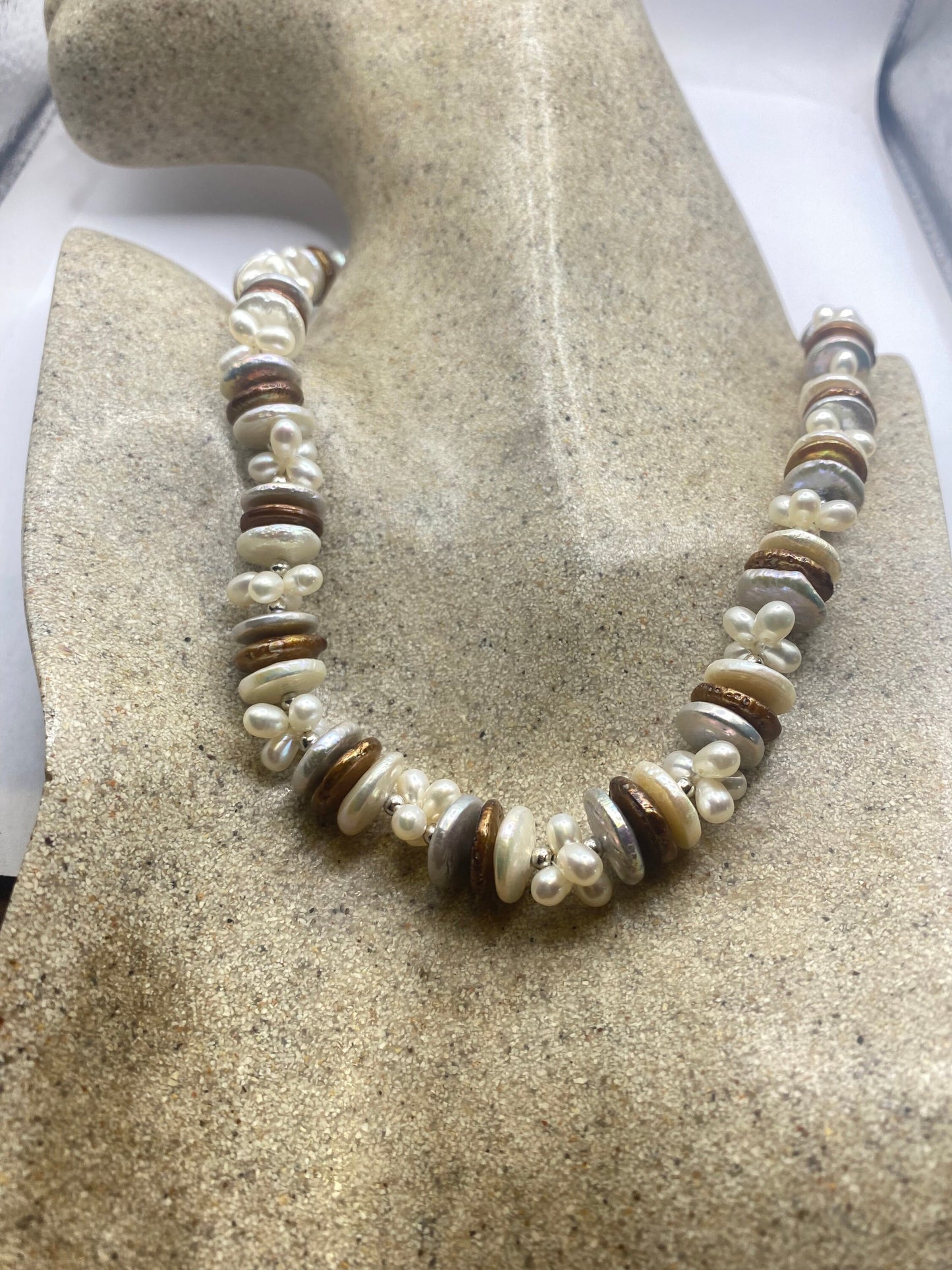 Vintage Cream Brown Pearl 18 in Necklace