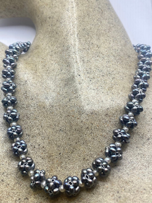 Vintage White and Black Pearl 18 in Necklace
