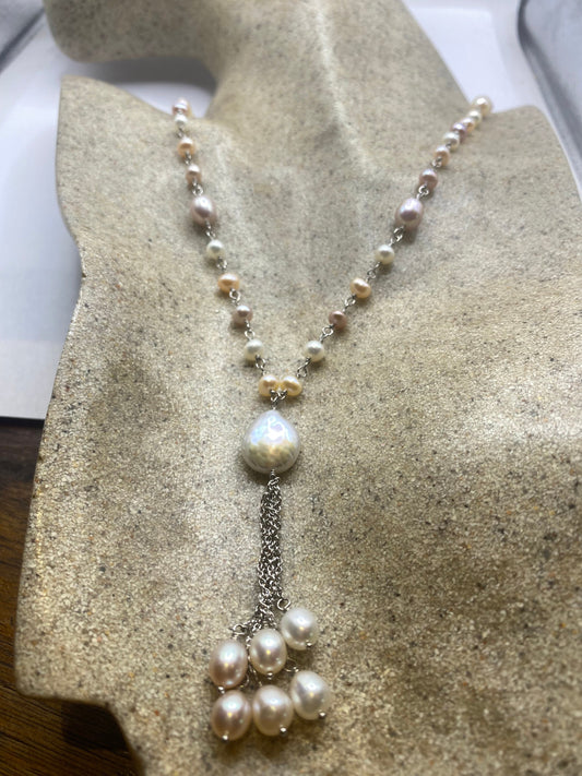 Vintage White Pearl 18 inch Y Necklace