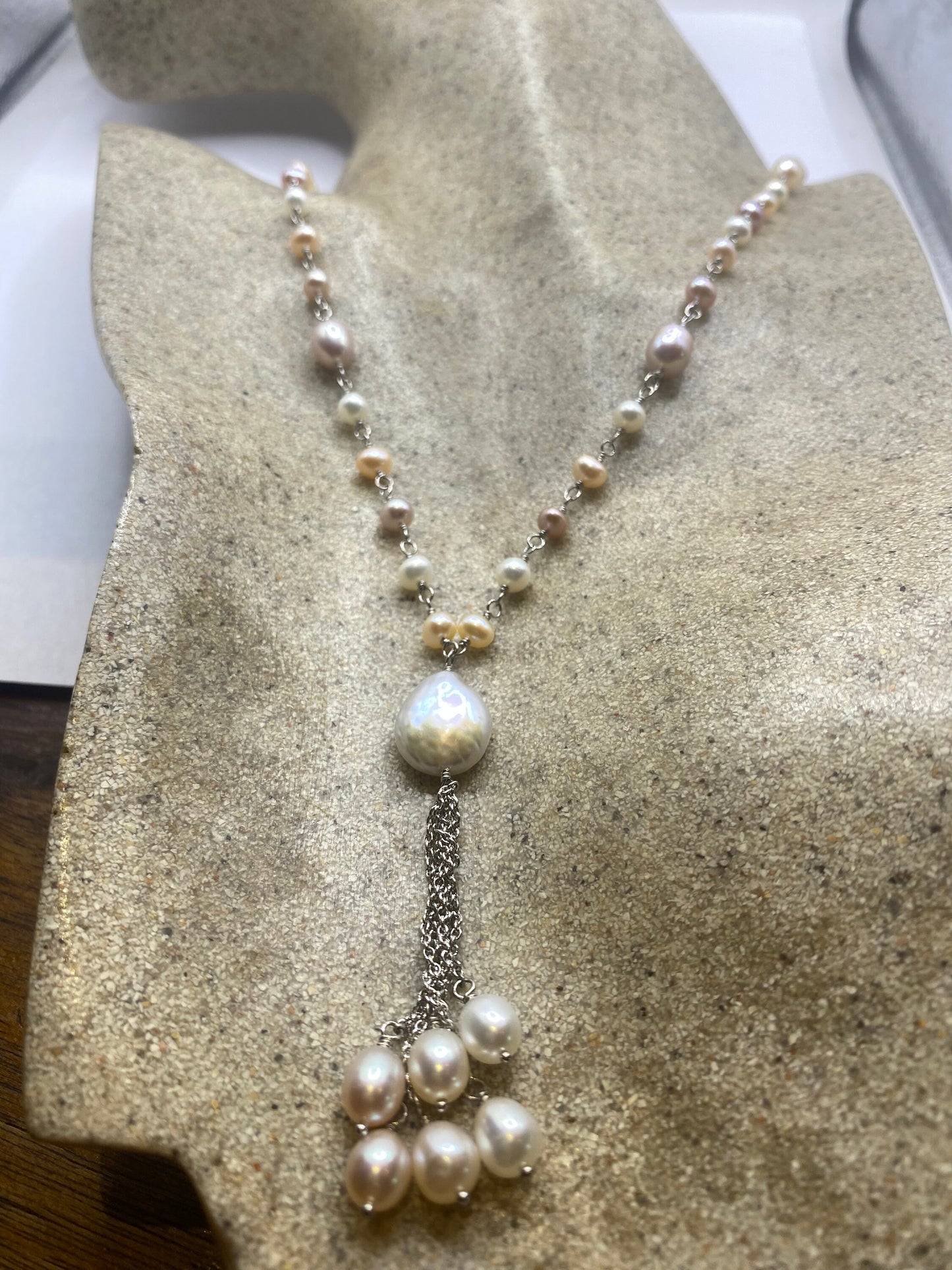 Vintage White Pearl 18 inch Y Necklace