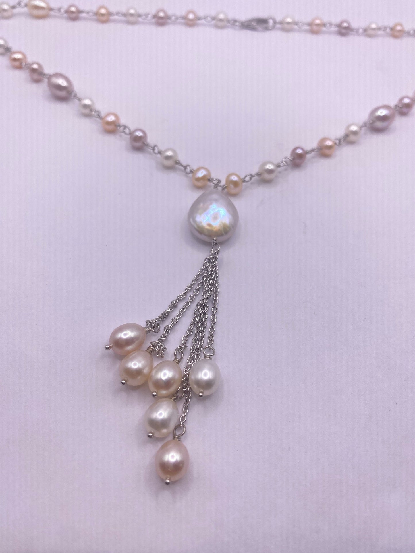 Vintage White Pearl 18 inch Y Necklace