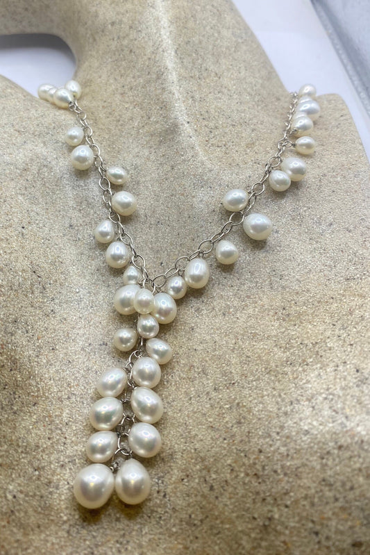 Vintage White Pearl 16- 18 inch Y Necklace