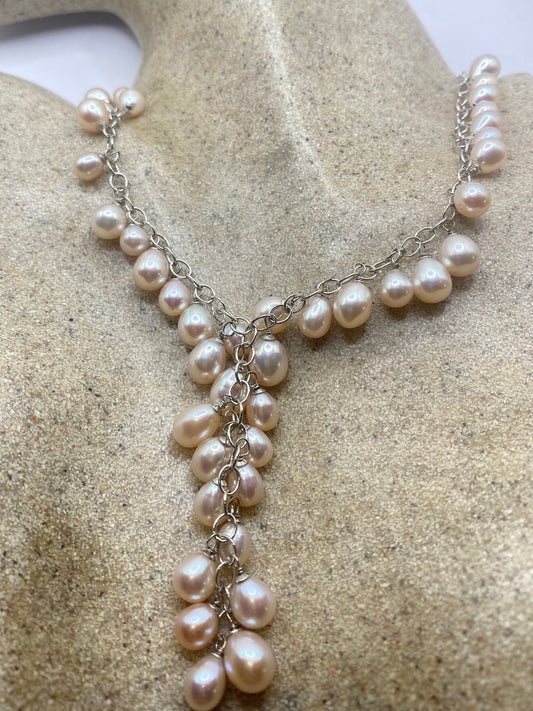 Vintage Pink Pearl 16- 18 inch Y Necklace