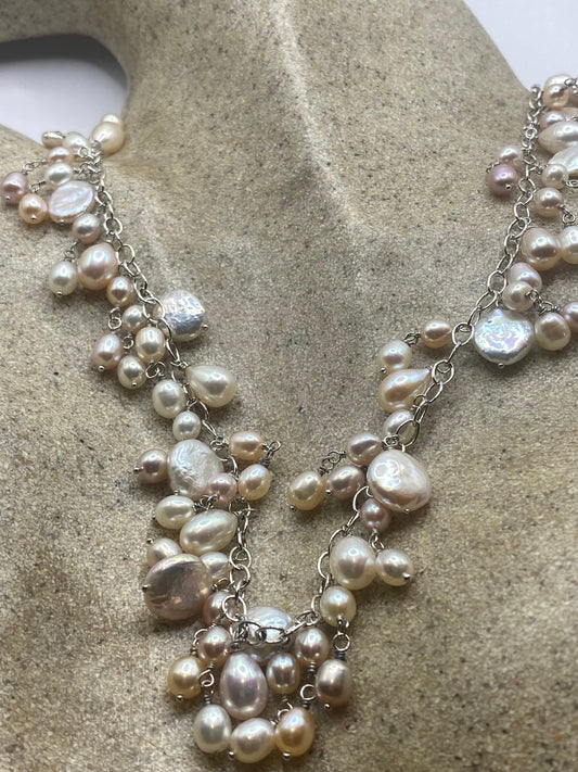 Vintage White Pearl 16- 18 inch Charm Necklace