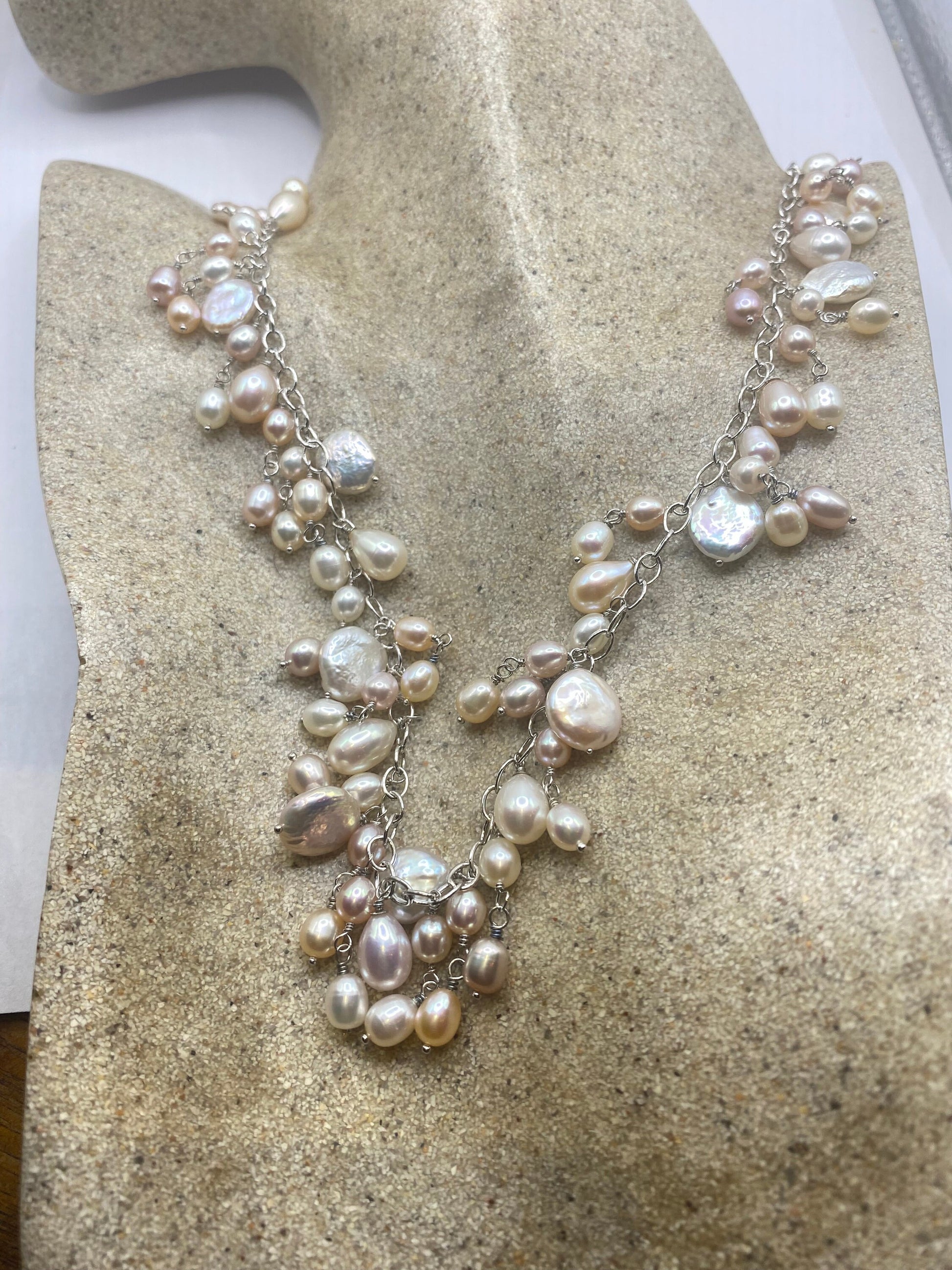 Vintage White Pearl 16- 18 inch Charm Necklace