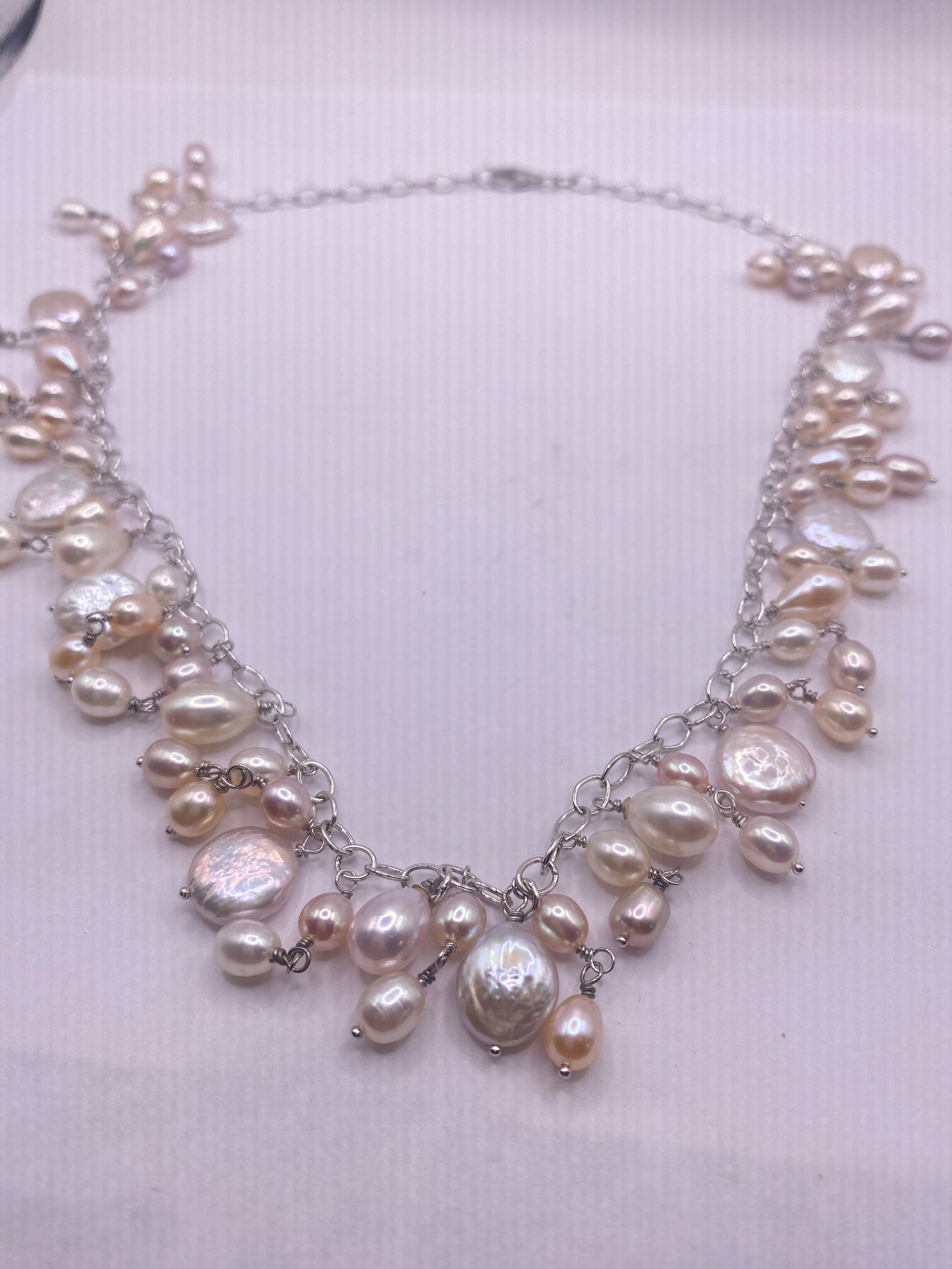 Vintage White Pearl 16- 18 inch Charm Necklace