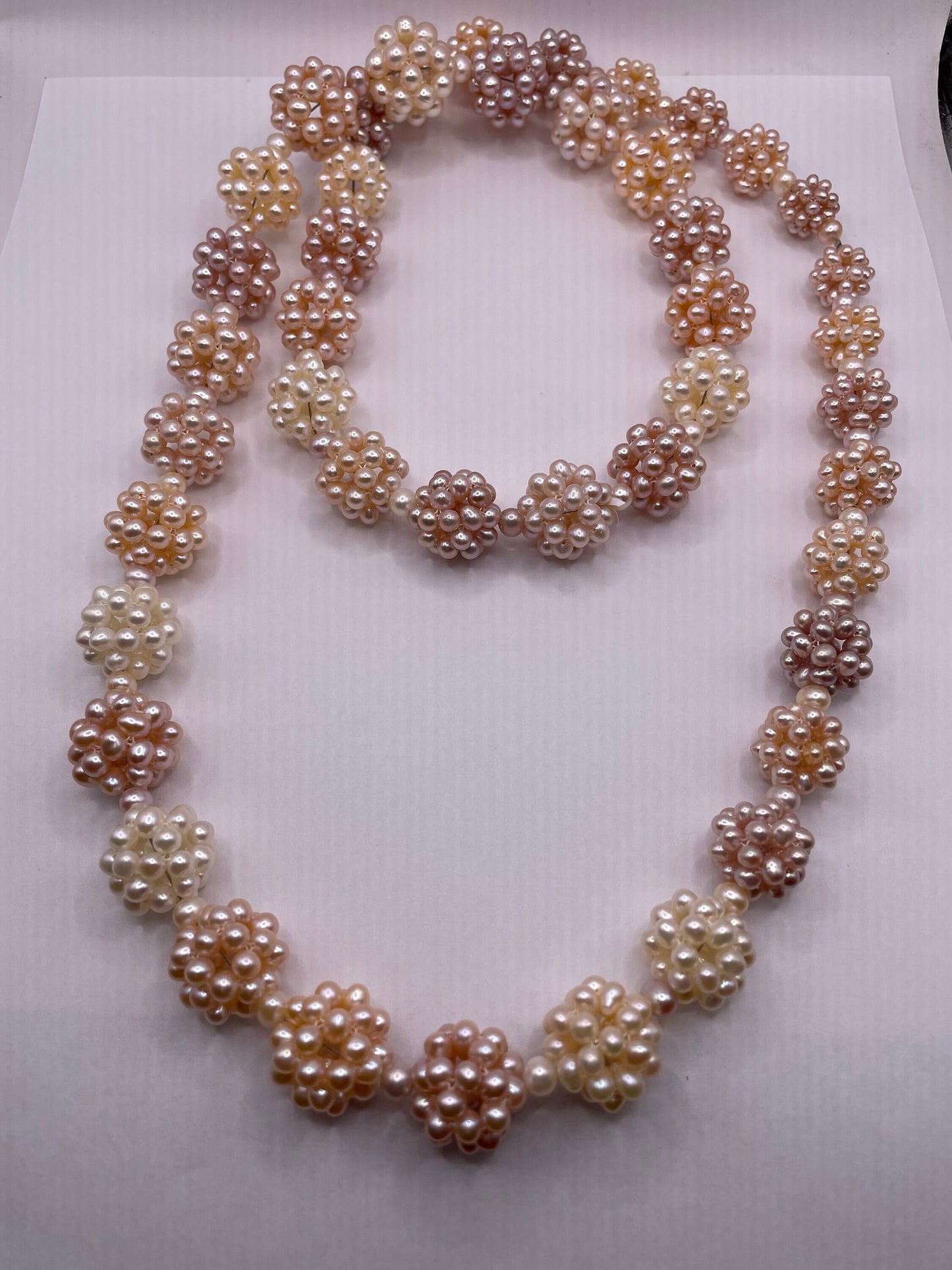 Vintage Cream Pink Pearl 36 inch Necklace