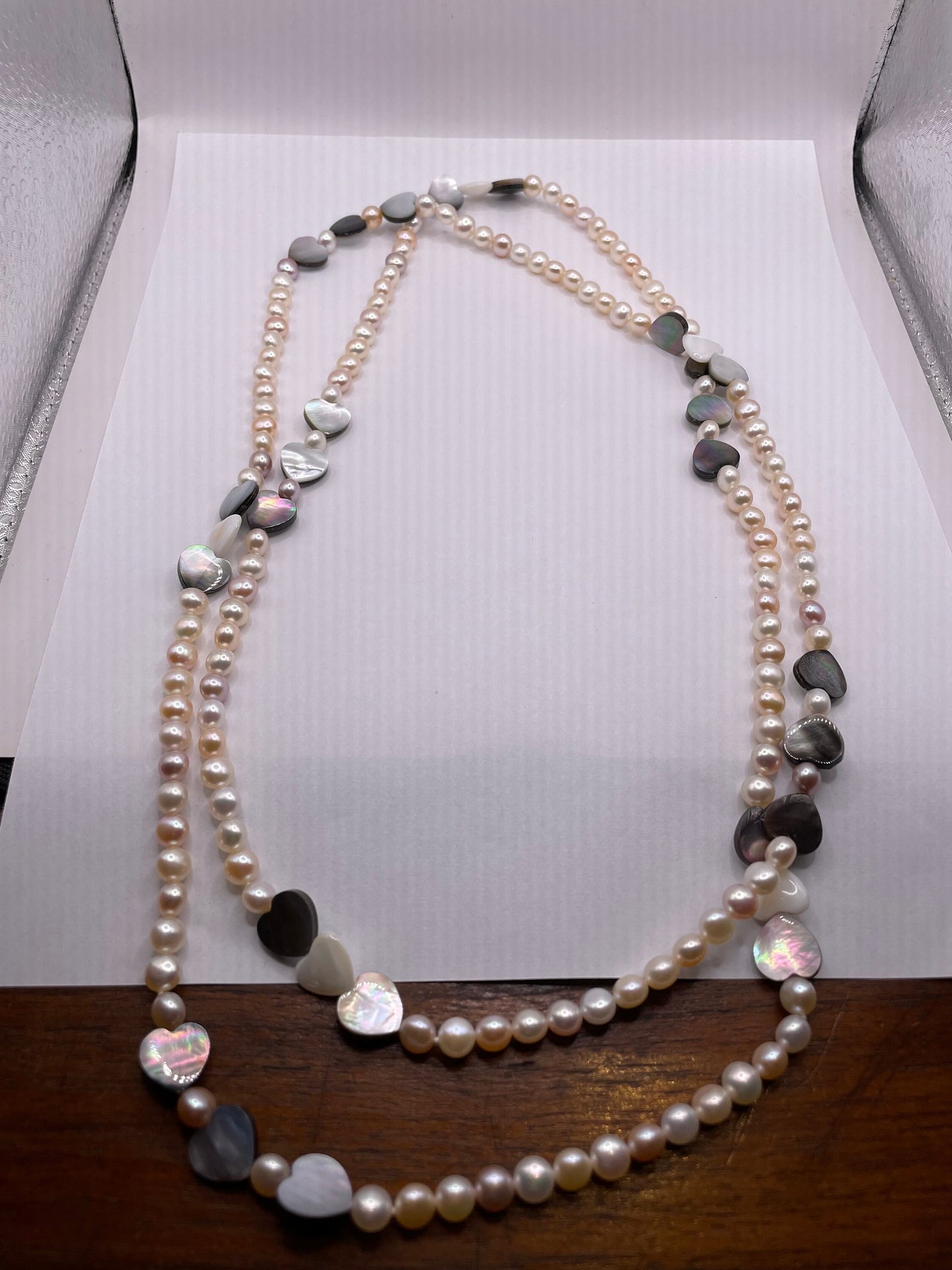 Vintage Cream Heart Pearl 80 inch Necklace