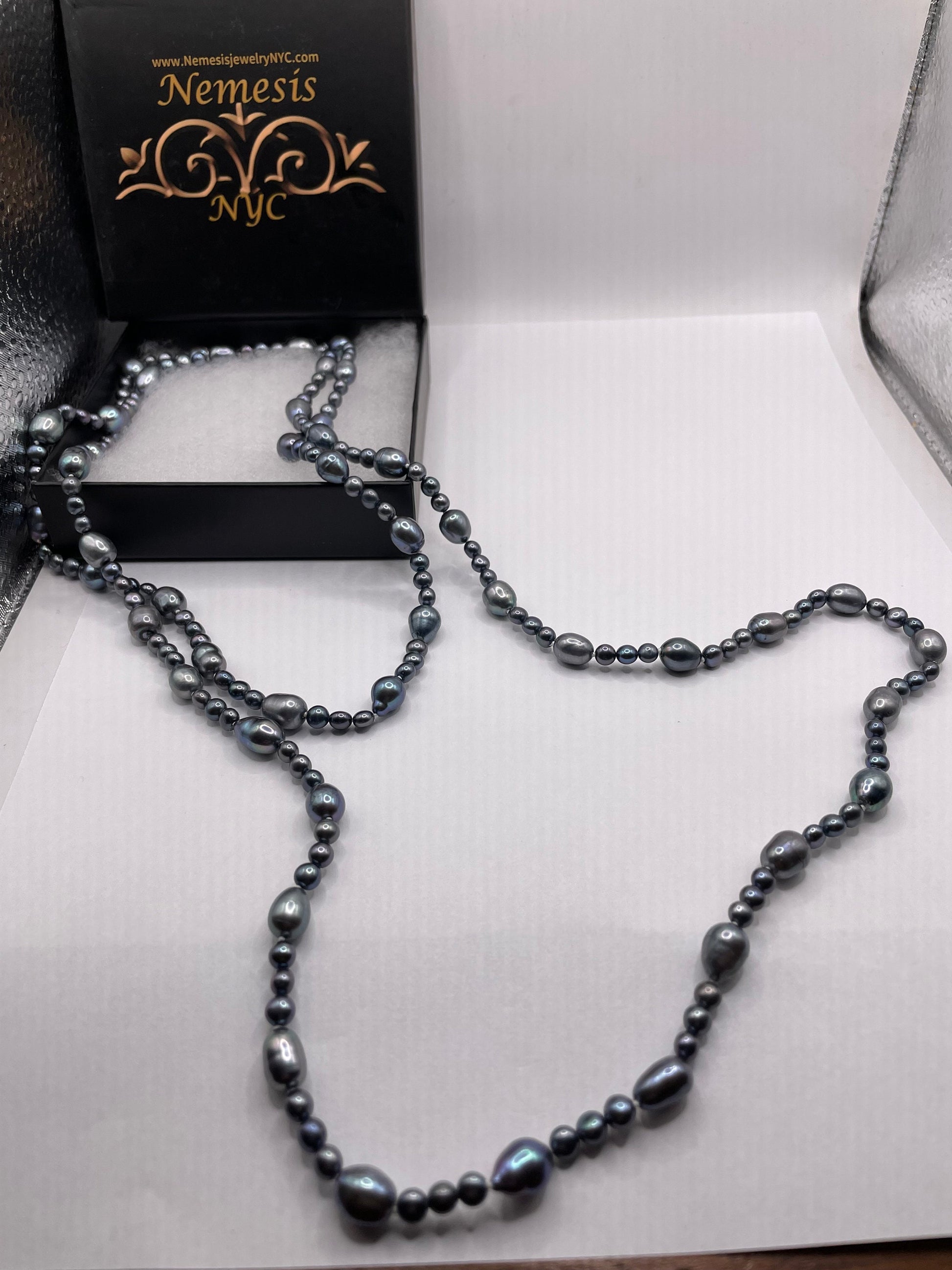 Vintage Black Pearl 46 inch Necklace