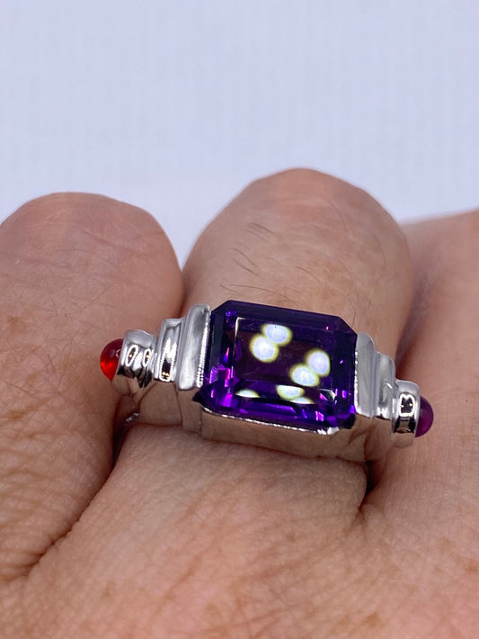 Vintage Purple Amethyst 925 Sterling Silver Marcasite Wedding band Ring