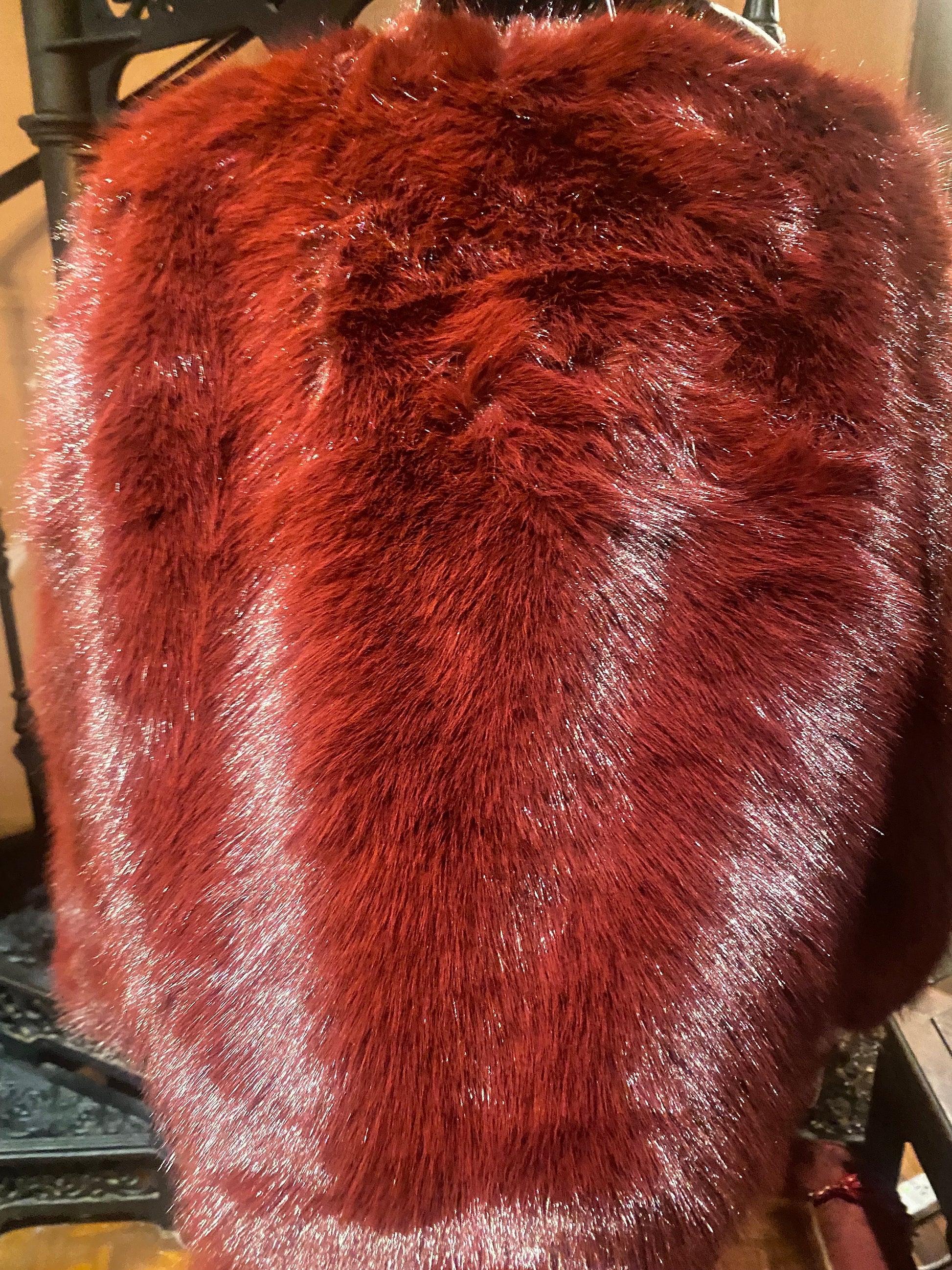 Vintage Style Boho Antique Burgundy Colored Faux Mink Fur Stole Wrap Coat