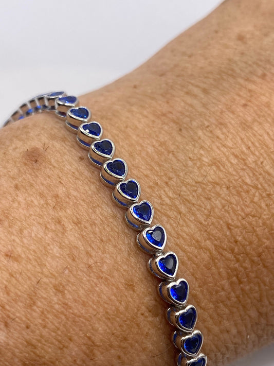Vintage Heart Blue Iolite 925 Sterling Silver Tennis Bracelet
