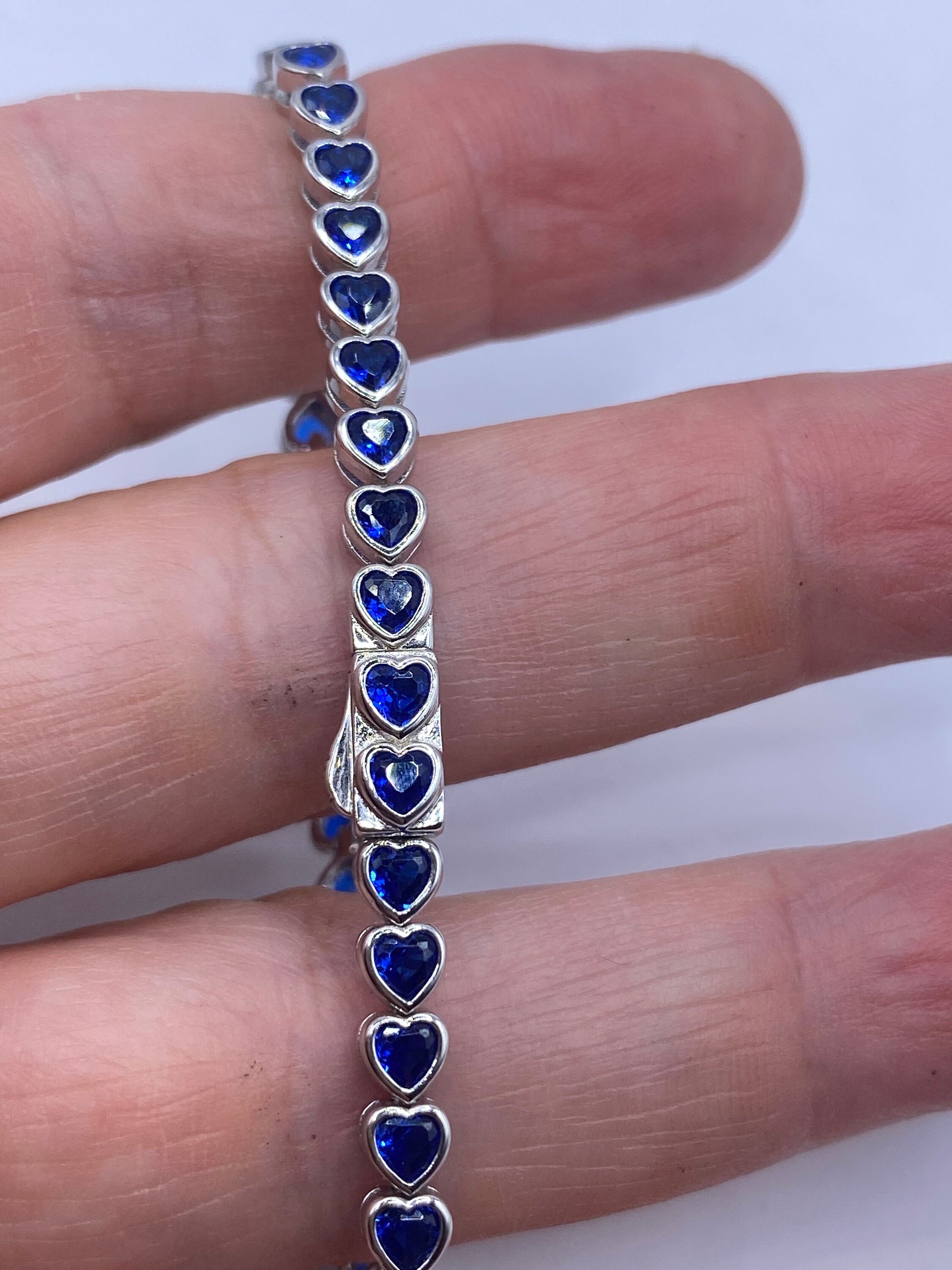 Vintage Heart Blue Iolite 925 Sterling Silver Tennis Bracelet