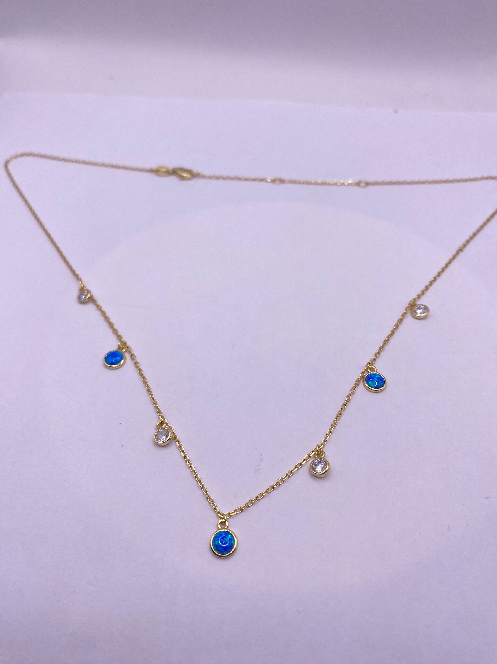 Vintage Blue Fire Opal Choker 925 Sterling Silver Pendant Necklace