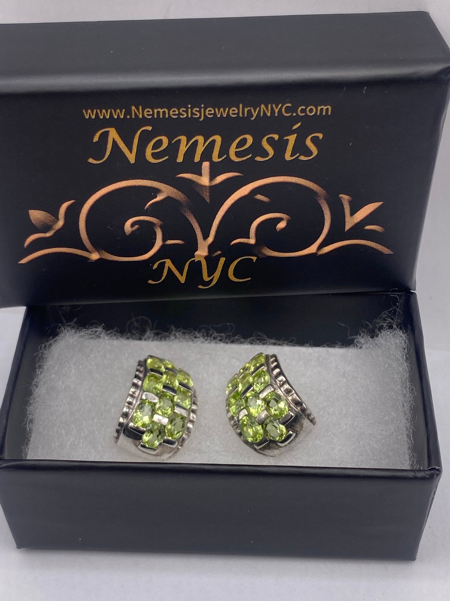 Vintage 925 Sterling Silver Genuine Green Peridot Earrings
