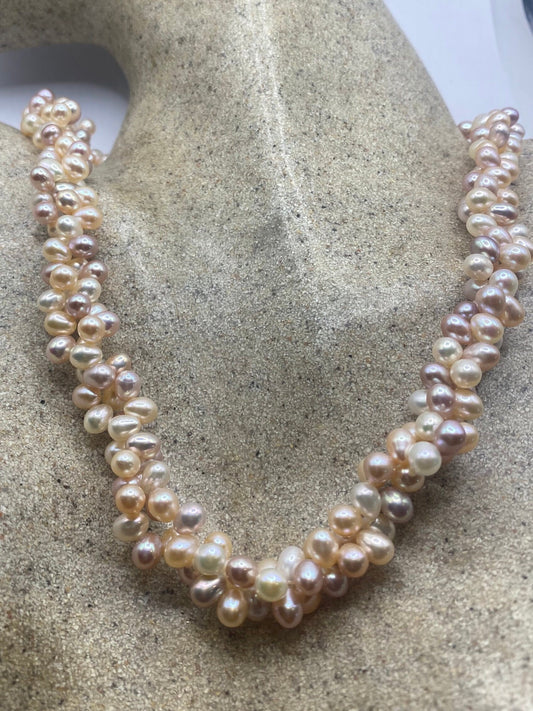 Vintage Cream Pink Pearl Double 20 in Necklace