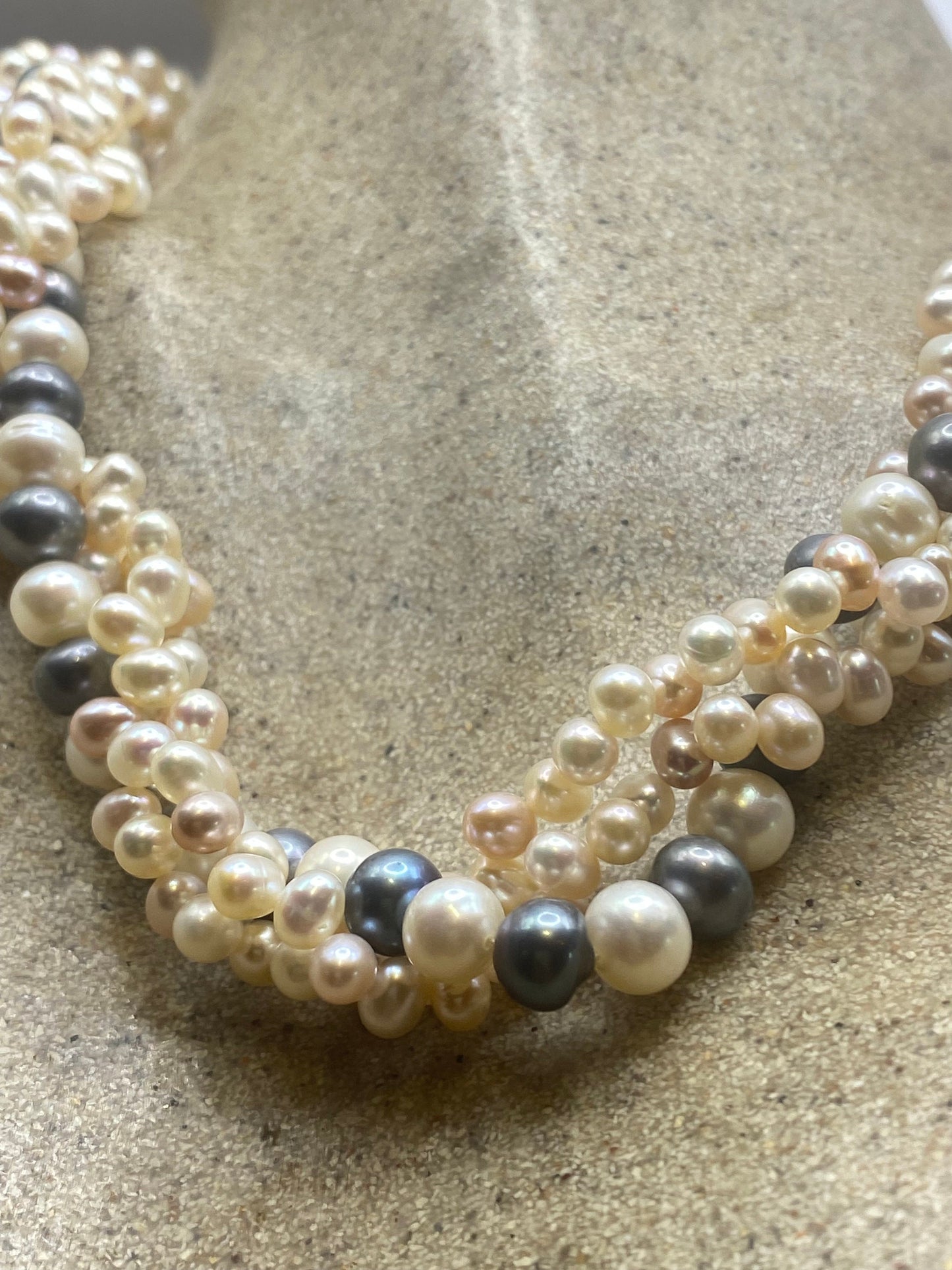 Vintage Cream Pink Grey Pearl 18 in Necklace