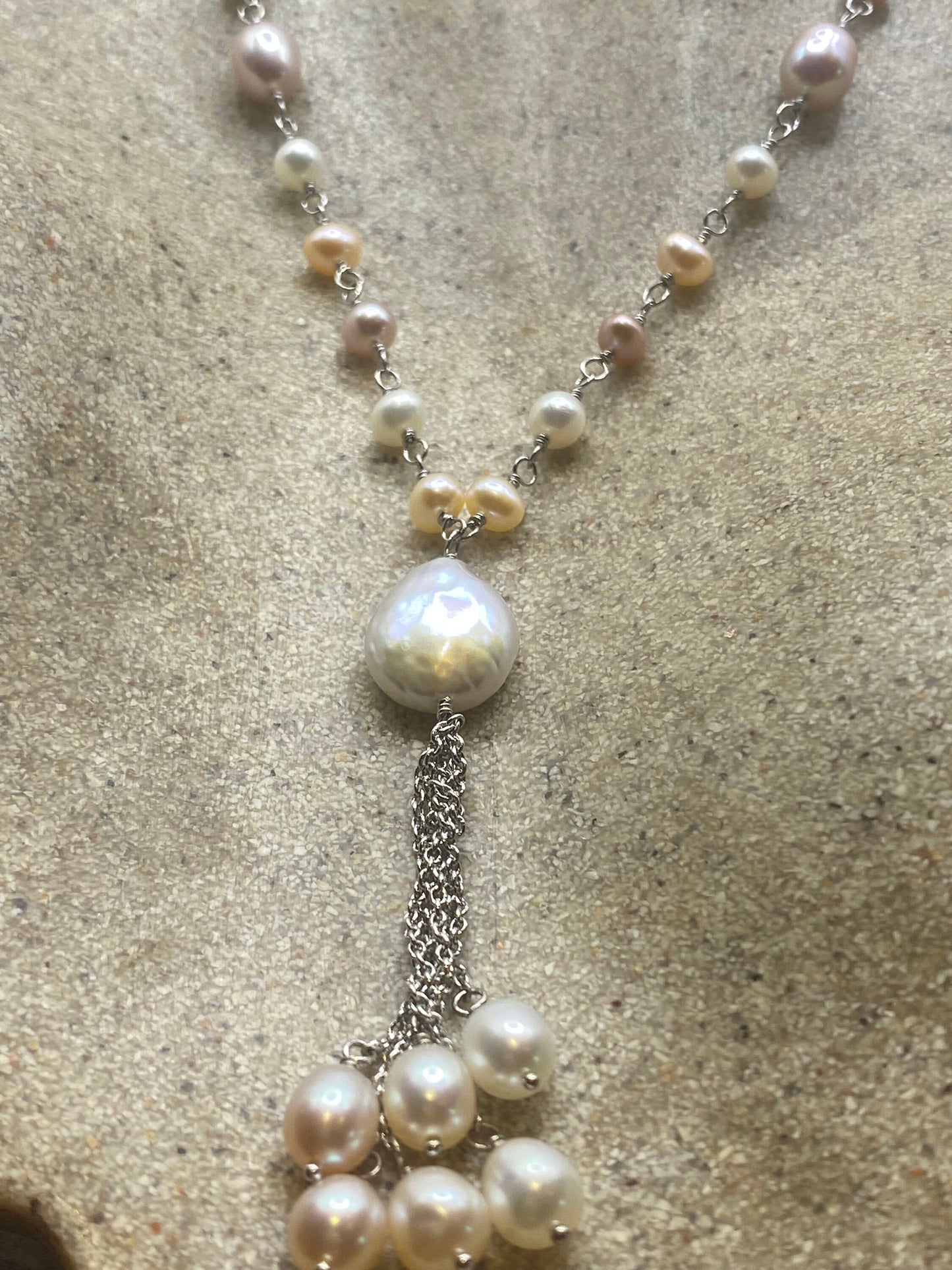 Vintage White Pearl 18 inch Y Necklace