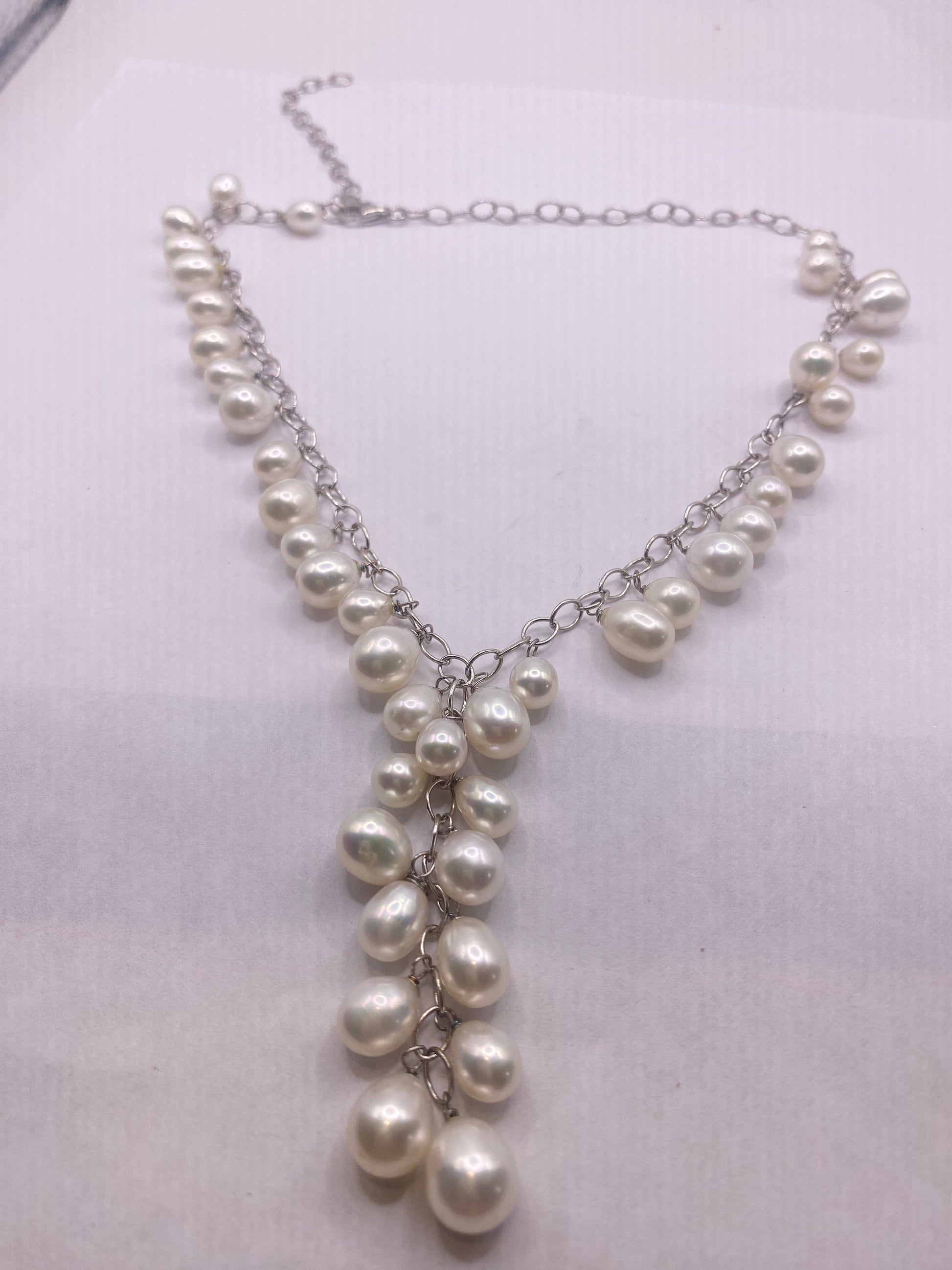 Vintage White Pearl 16- 18 inch Y Necklace