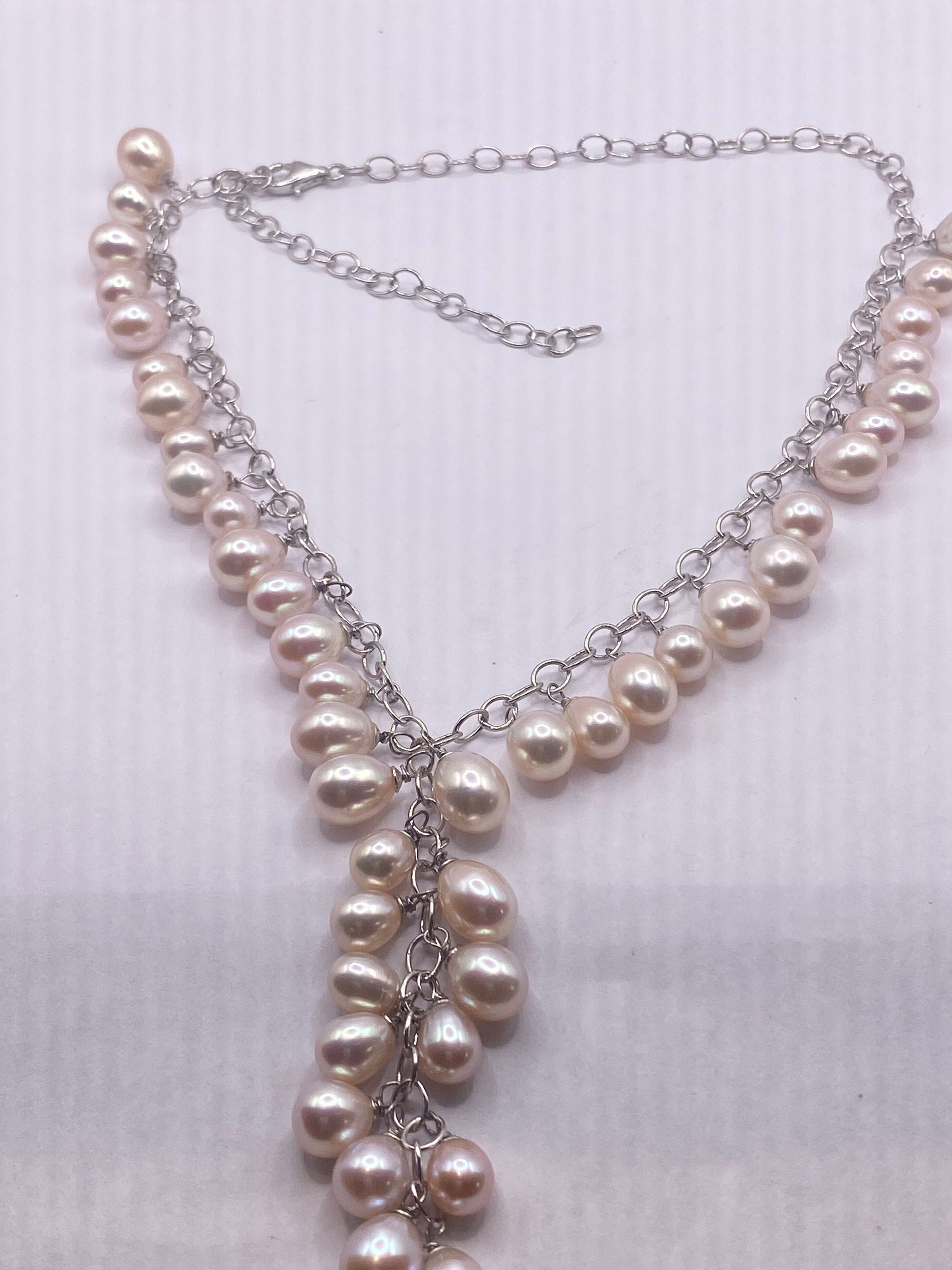 Vintage Pink Pearl 16- 18 inch Y Necklace