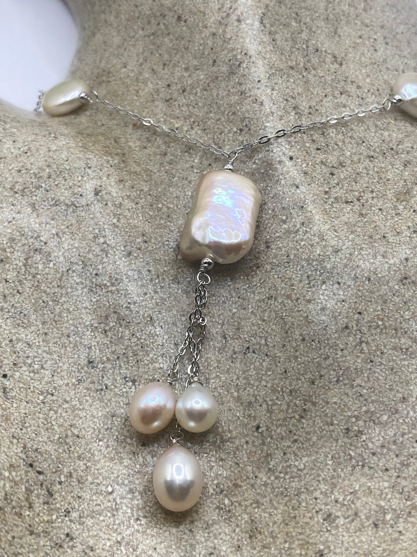 Vintage White Pearl 16- 18 inch Y Necklace