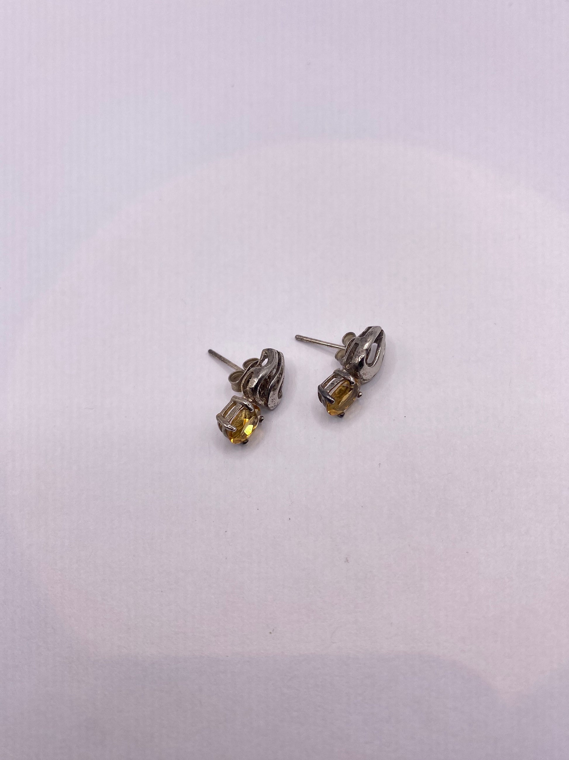 Vintage Citrine Earrings 925 Sterling Silver Drop Dangle