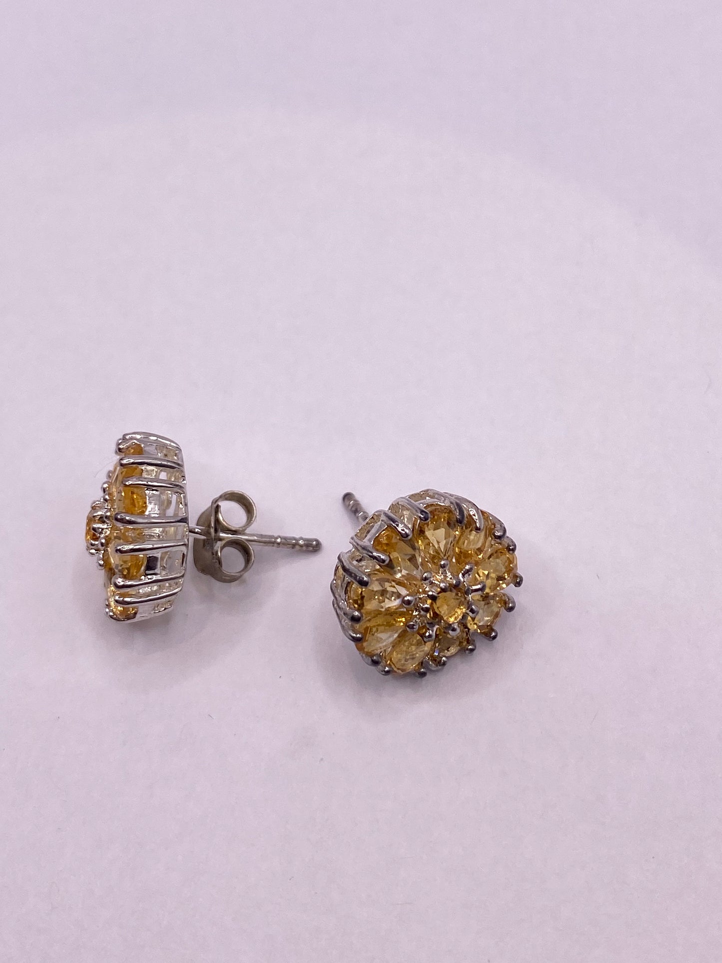 Vintage Citrine Earrings 925 Sterling Silver Drop Dangle