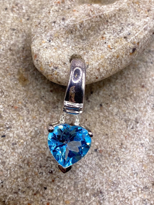 Vintage Blue Topaz Heart 925 Sterling Silver Drop Earrings