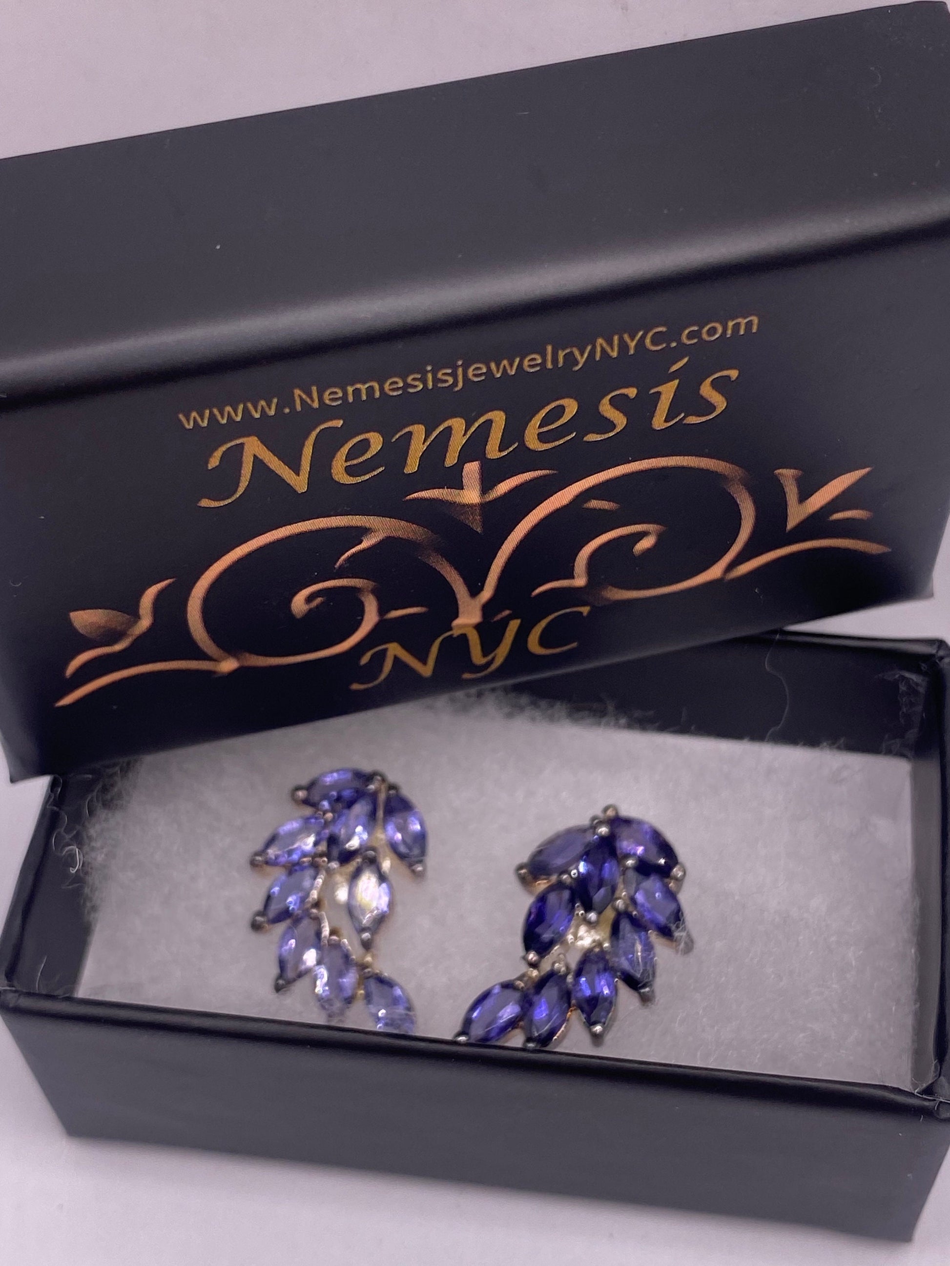 Vintage Blue Iolite Earrings 925 Sterling Silver Dangle