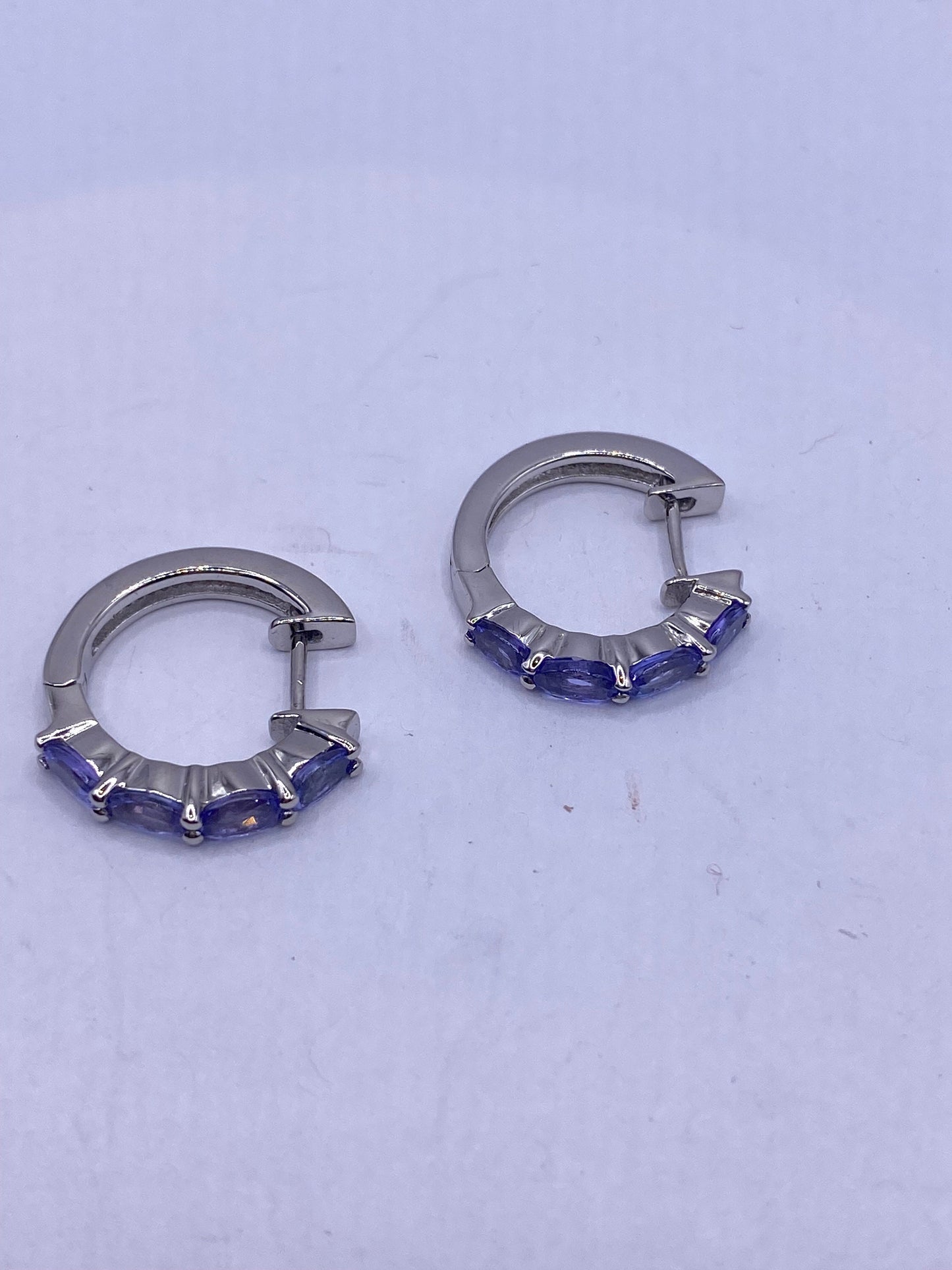 Vintage Blue Iolite Hoop Earrings 925 Sterling Silver Dangle