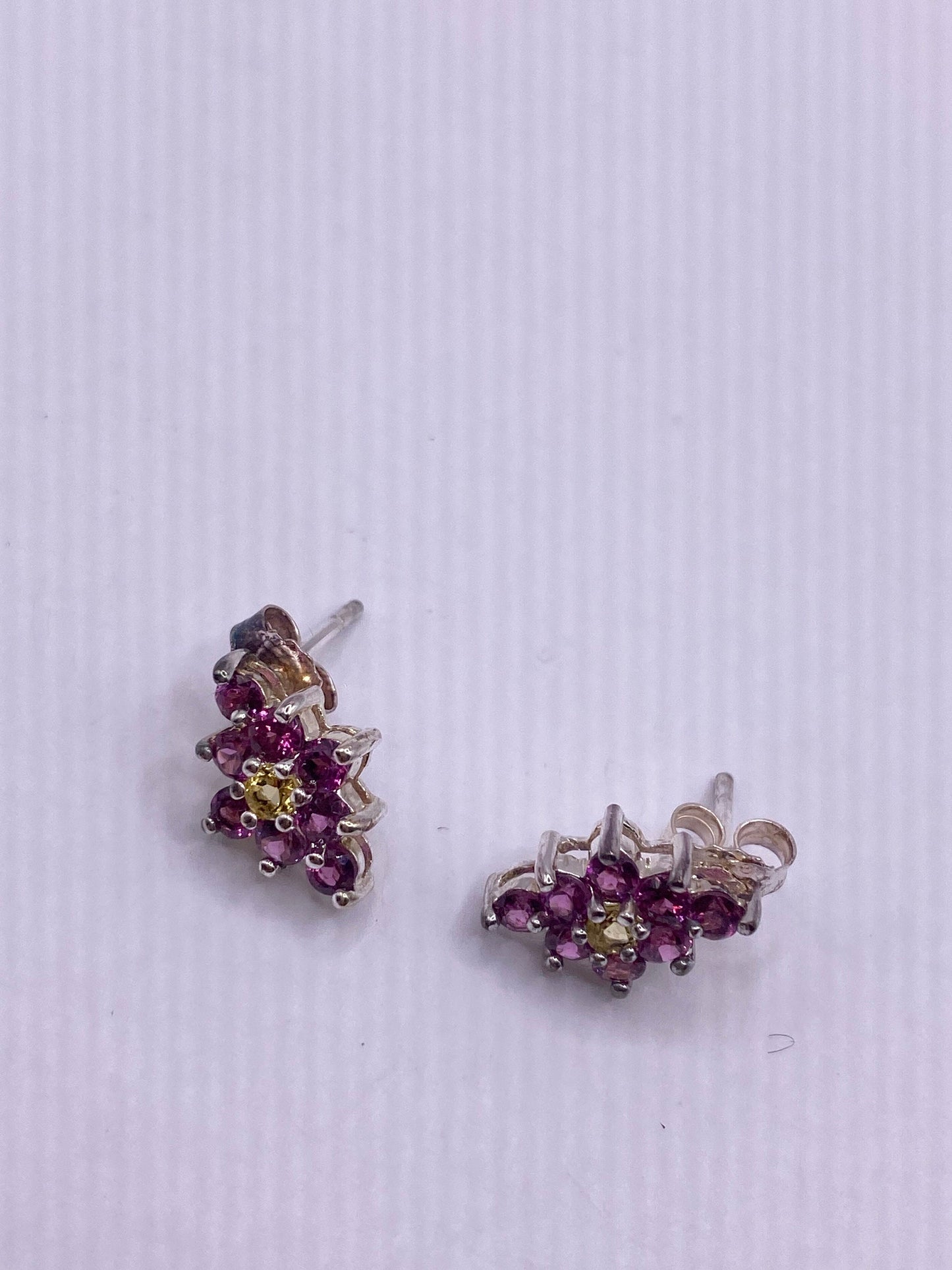 Vintage 925 Sterling Silver Red Tourmaline Earrings