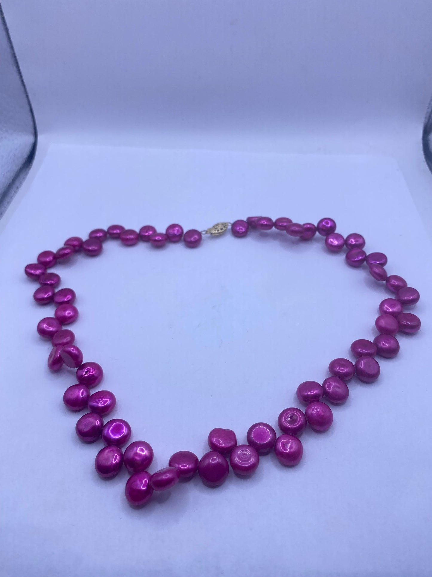 Vintage Magenta Pink Genuine Fresh Water Pearl Necklace 18 inch