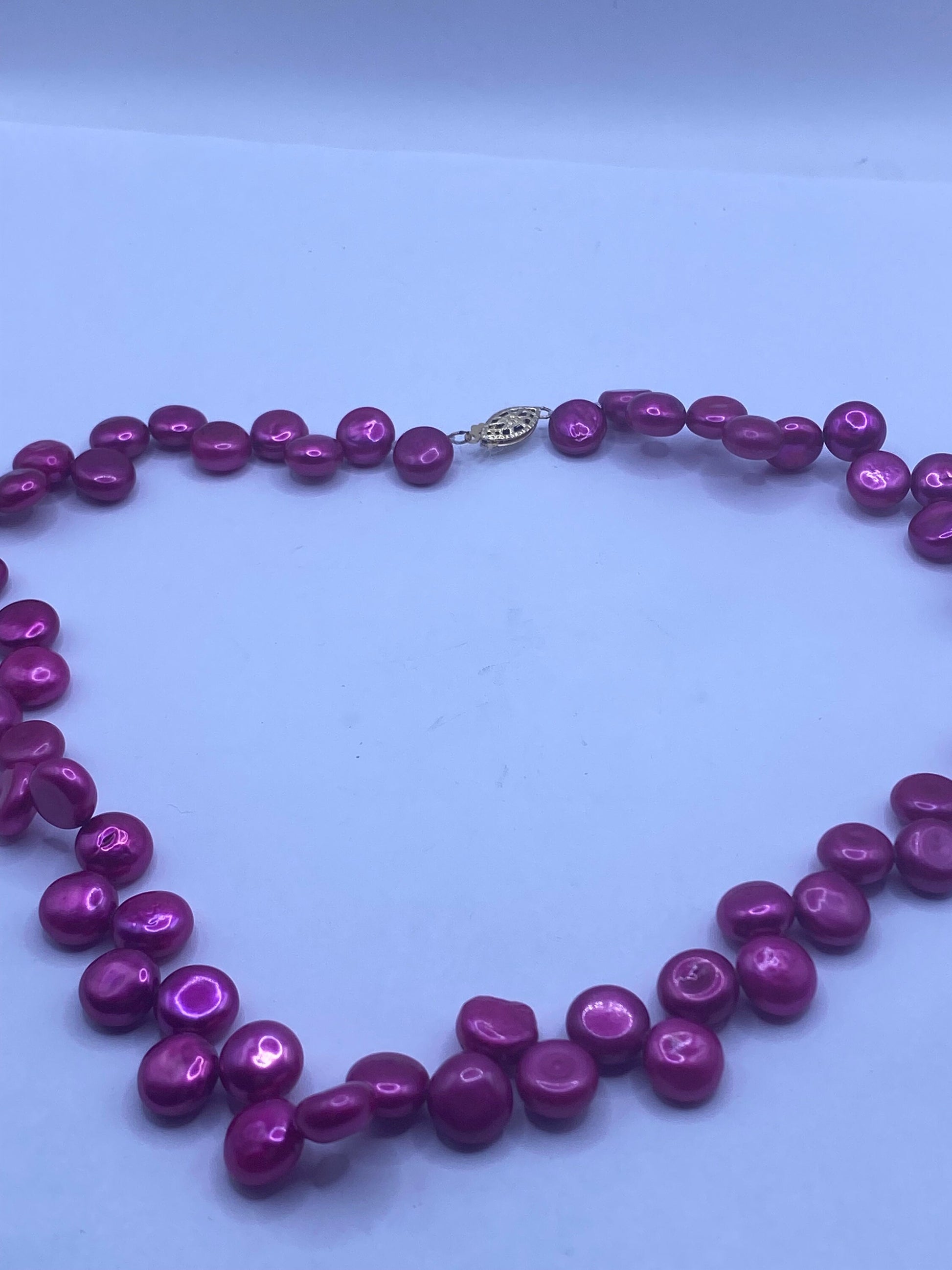 Vintage Magenta Pink Genuine Fresh Water Pearl Necklace 18 inch