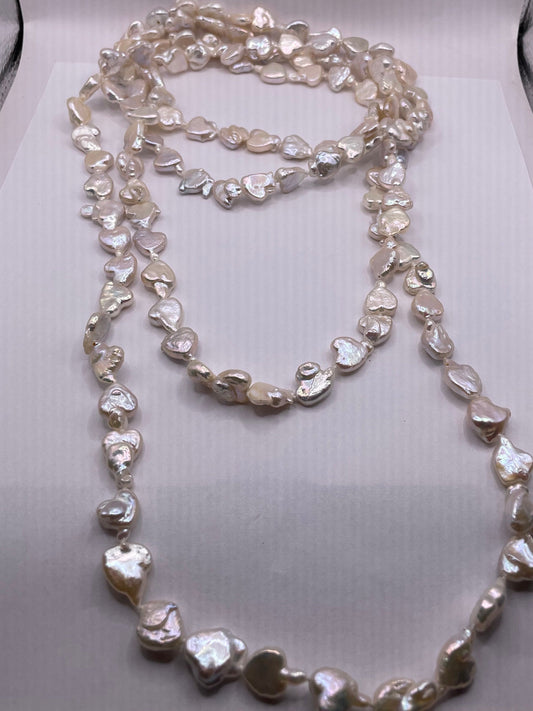 Vintage Cream Heart Pearl 80 inch Necklace
