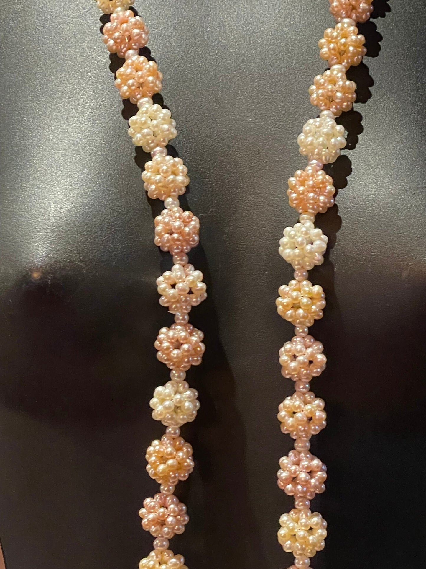 Vintage Cream Pink Pearl 36 inch Necklace