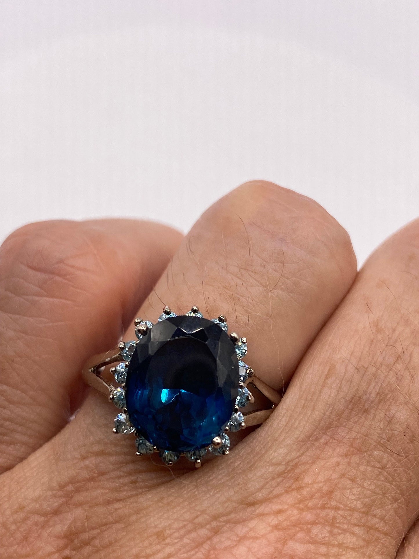 Vintage geniune blue iolite and topaz 925 sterling silver Cocktail Ring