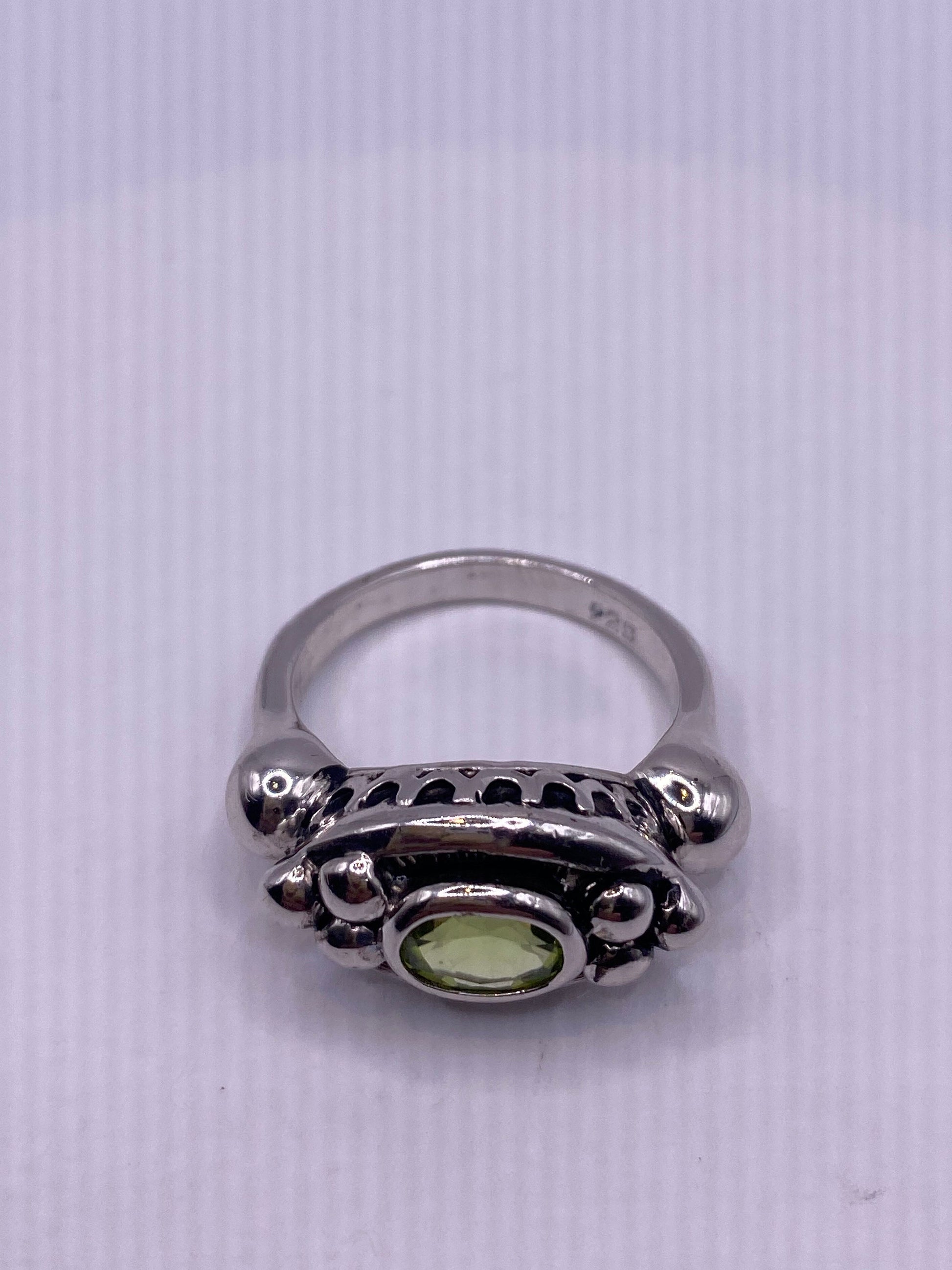Vintage Green Peridot Filigree 925 Sterling Silver Cocktail Ring