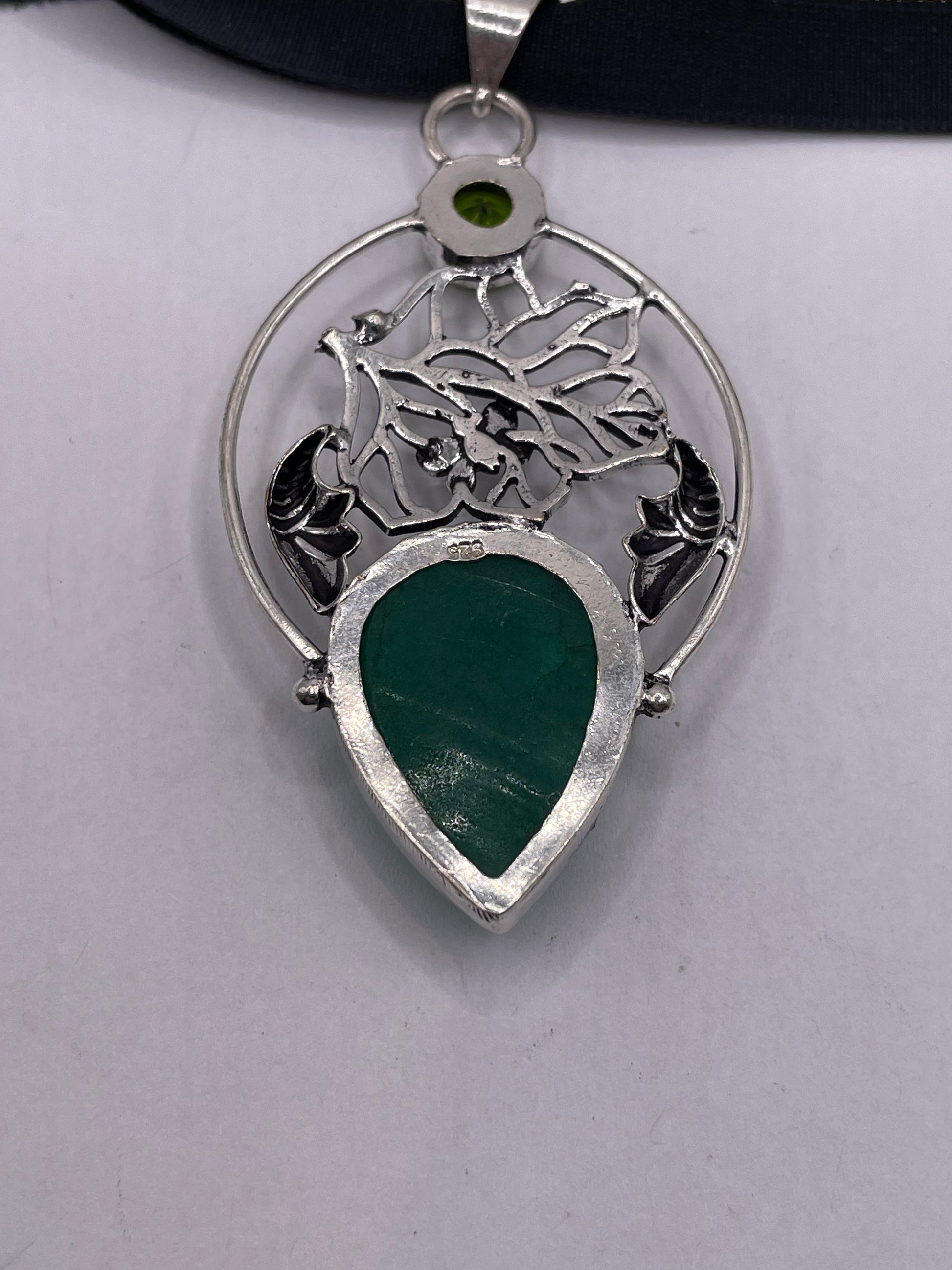 Vintage Green Raw Emerald Crystal Choker Pendant