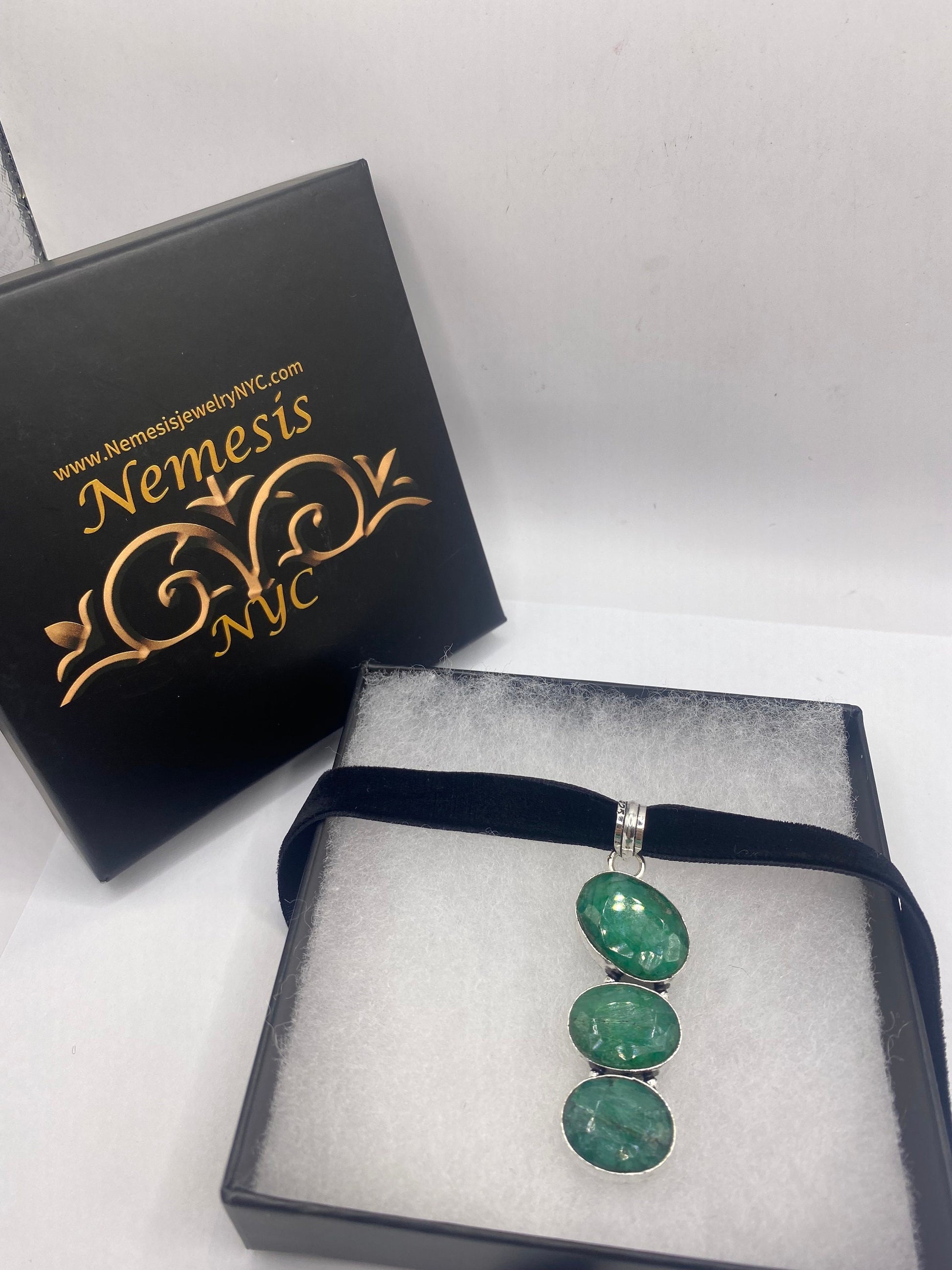 Vintage Green Raw Emerald Crystal Choker Pendant