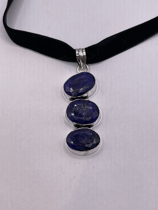 Vintage Blue Raw Sapphire Choker Pendant Necklace