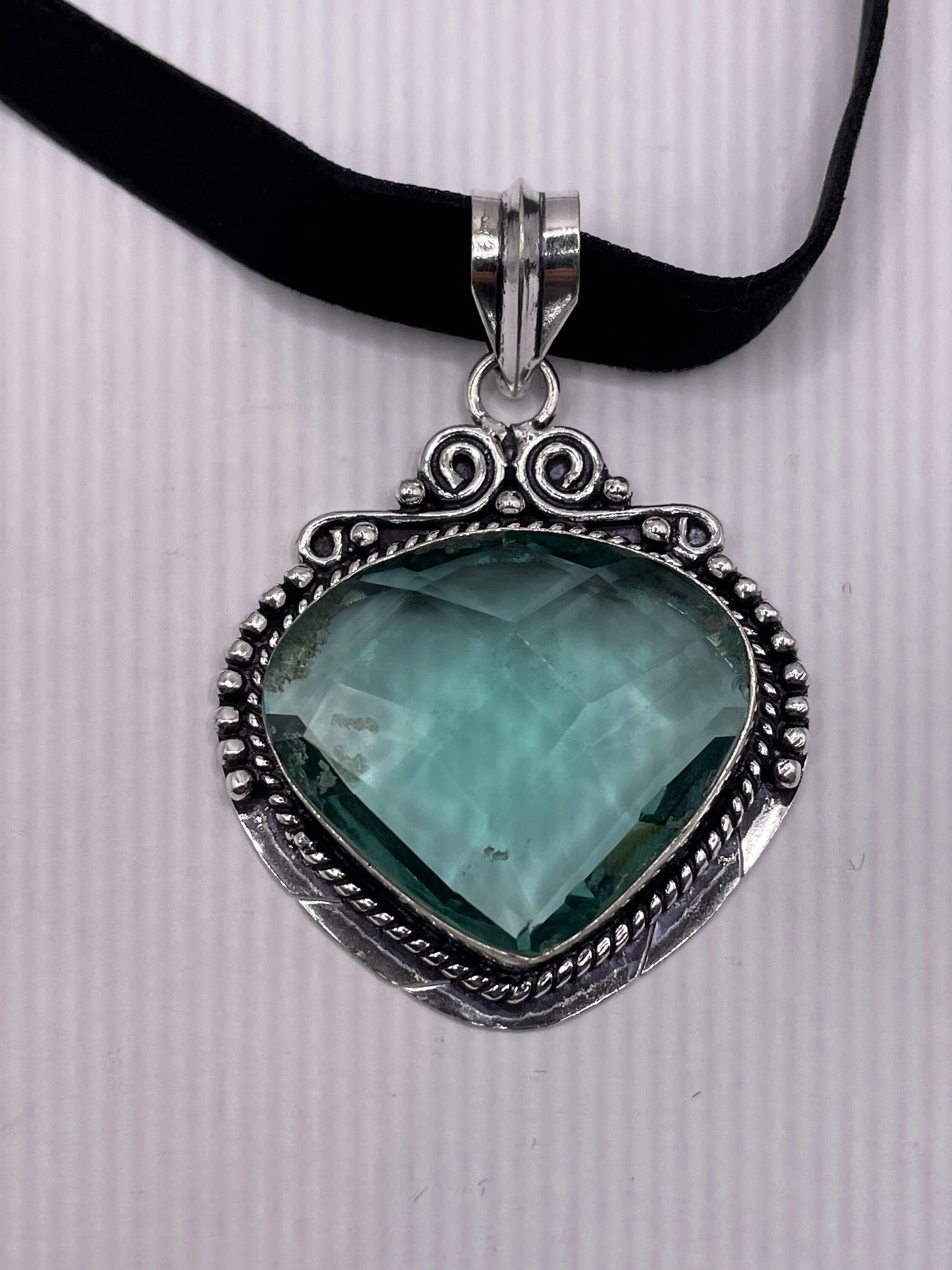 Vintage Blue Aqua Glass Choker Silver Finished Necklace