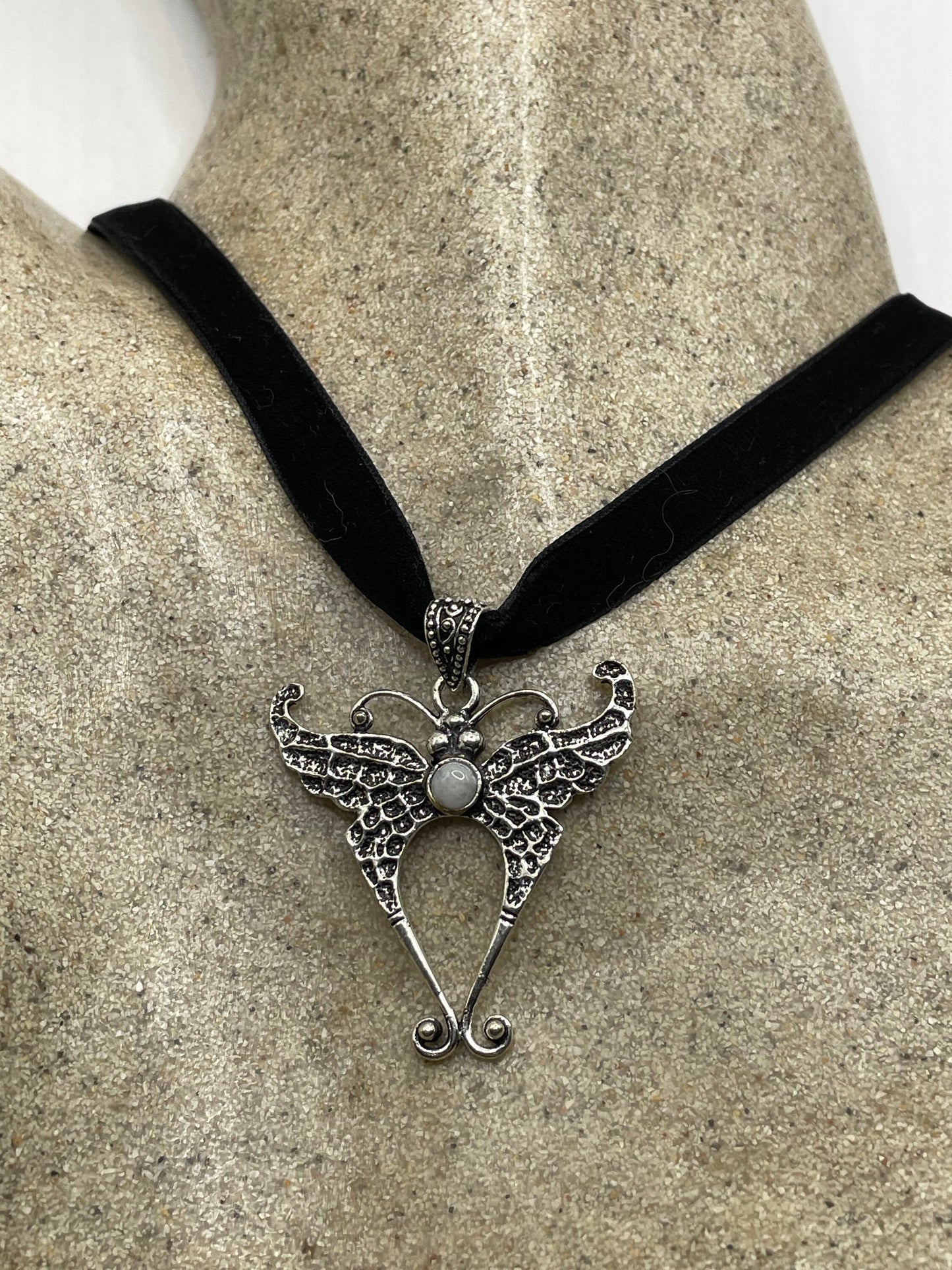 Vintage Lunar Moth Choker Rainbow Moonstone Necklace