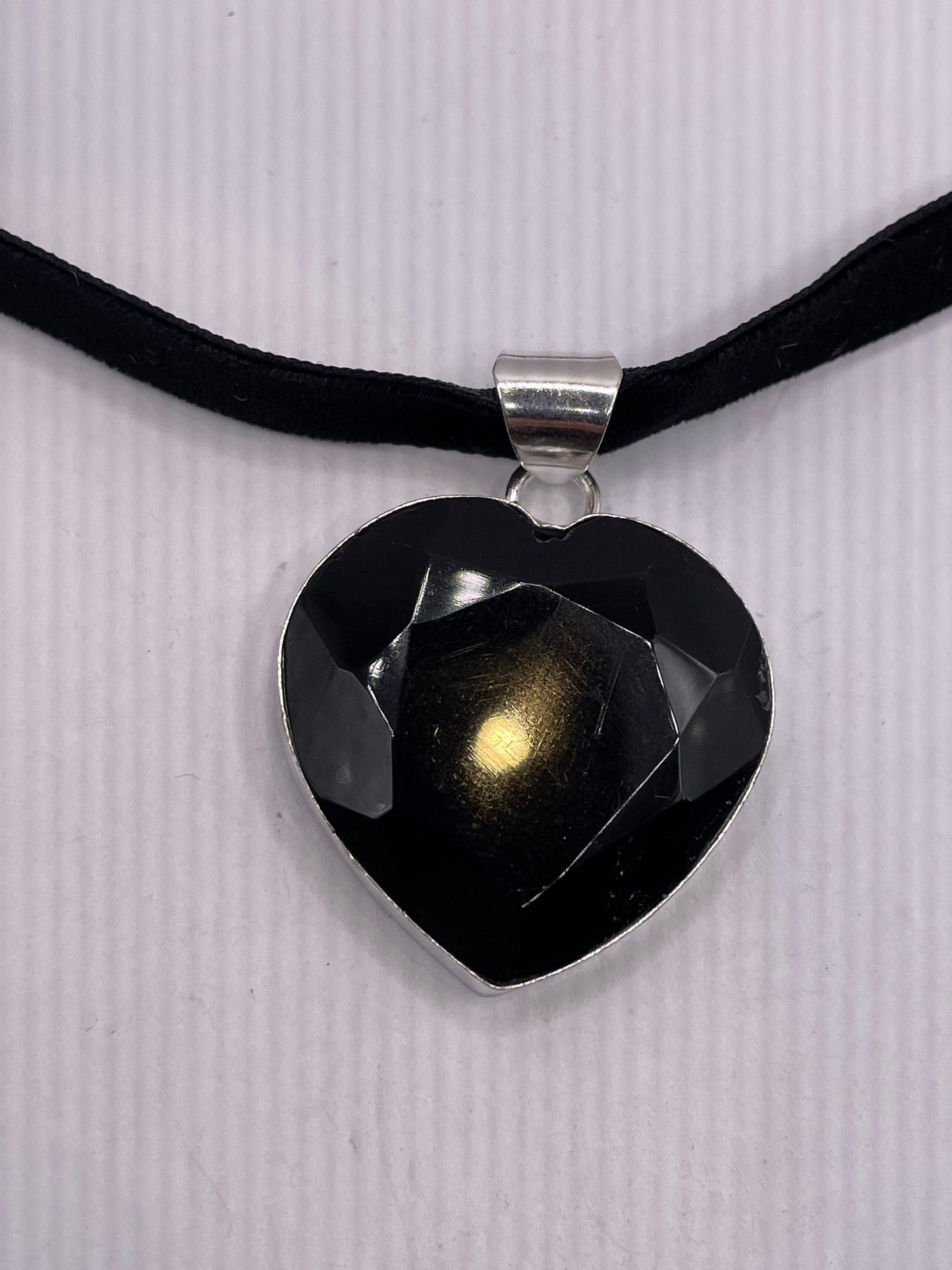 Vintage Heart Antique Black Jet Glass Choker Necklace