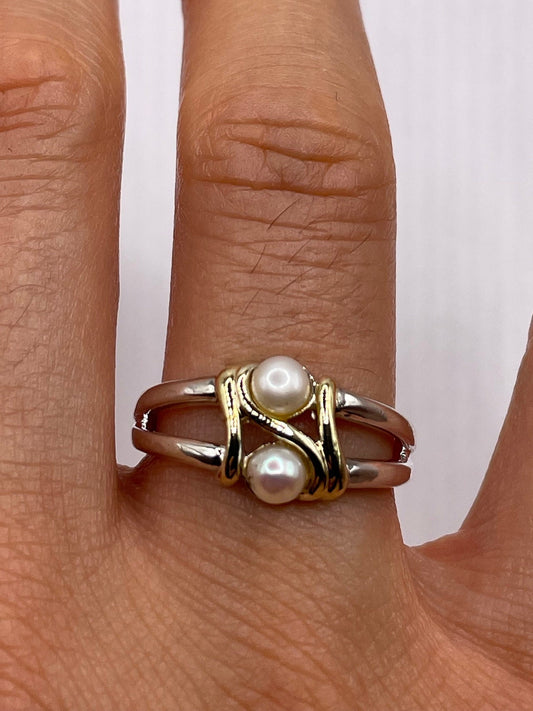 Vintage Cultured Pearl 925 Sterling Silver Ring