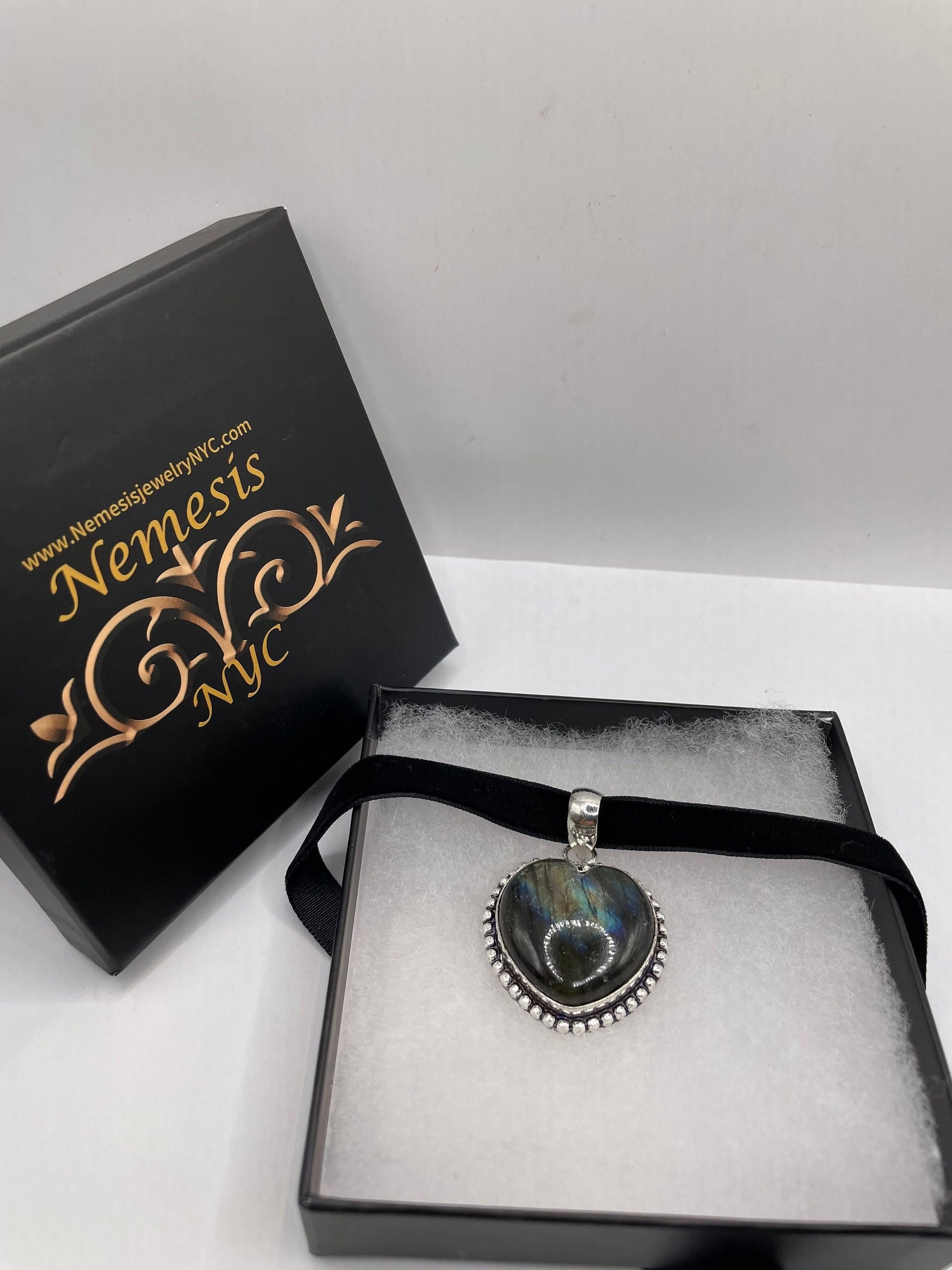 Vintage Heart Antique Blue Labradorite Choker Necklace