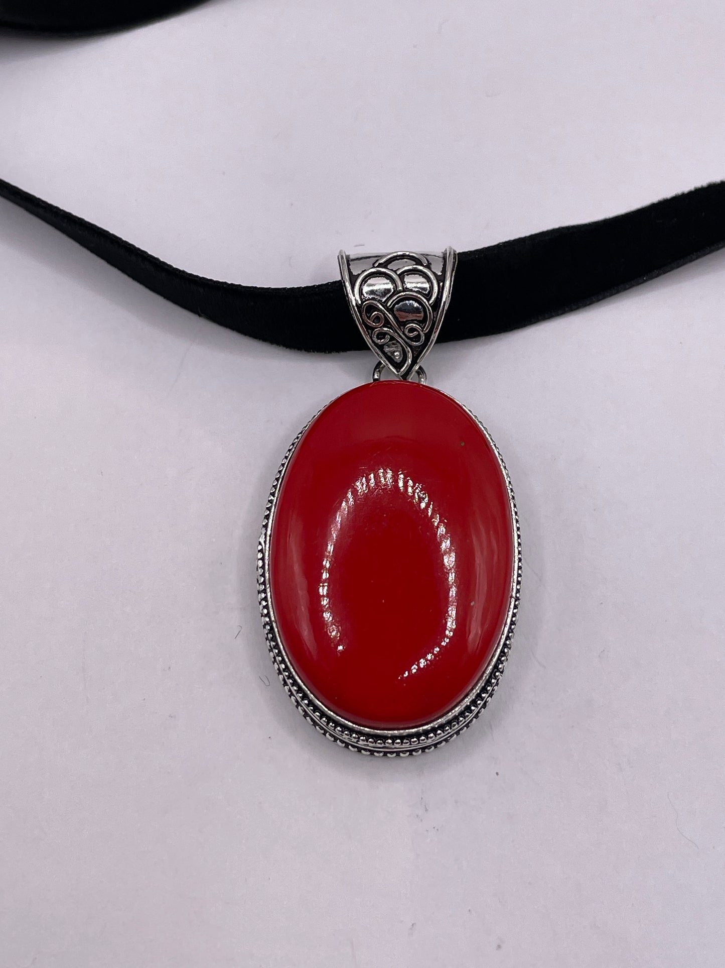 Vintage Silver Red Coral Choker Necklace