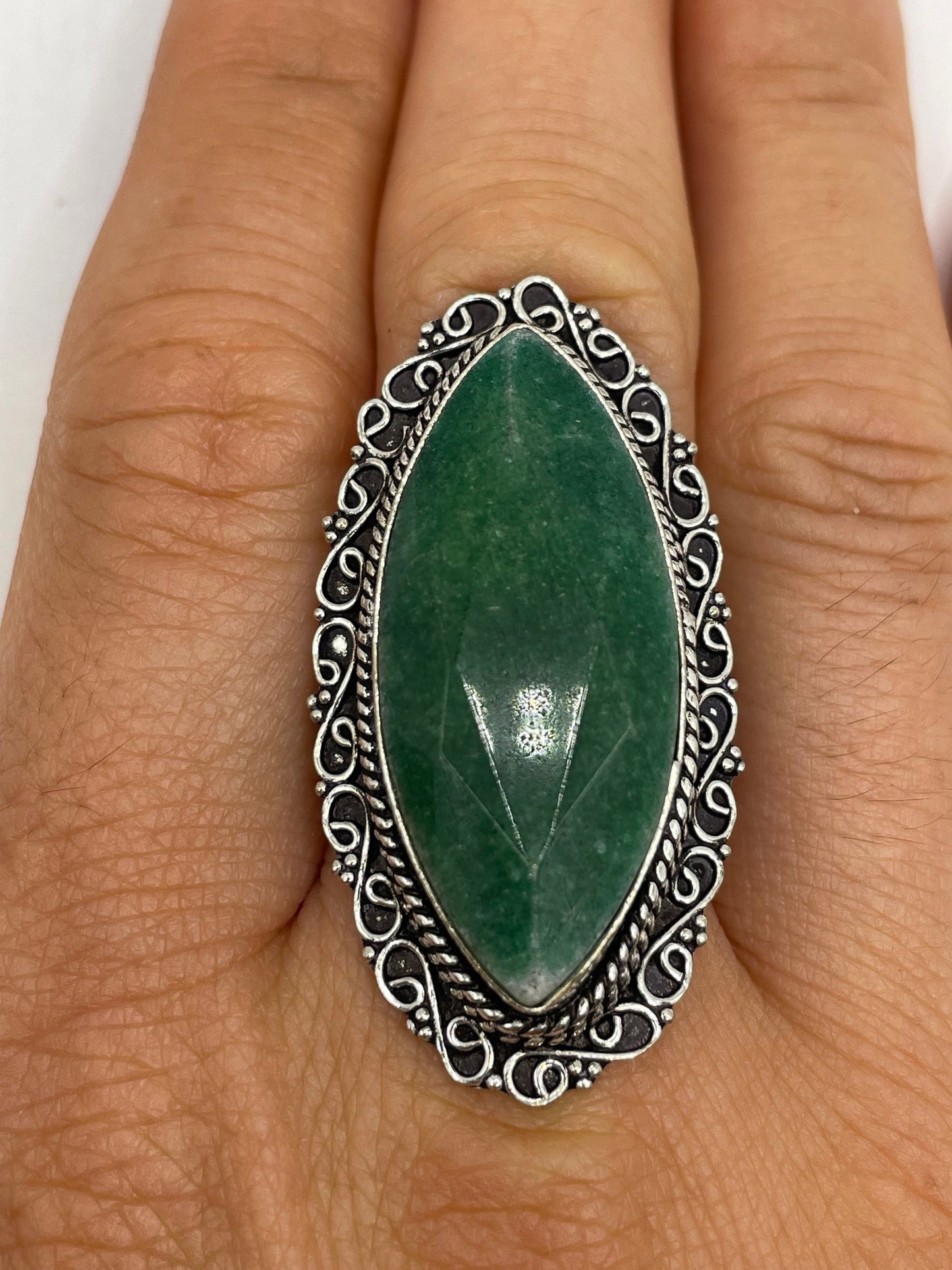 Vintage Green Raw Emerald Silver Bronze Statement Boho Ring