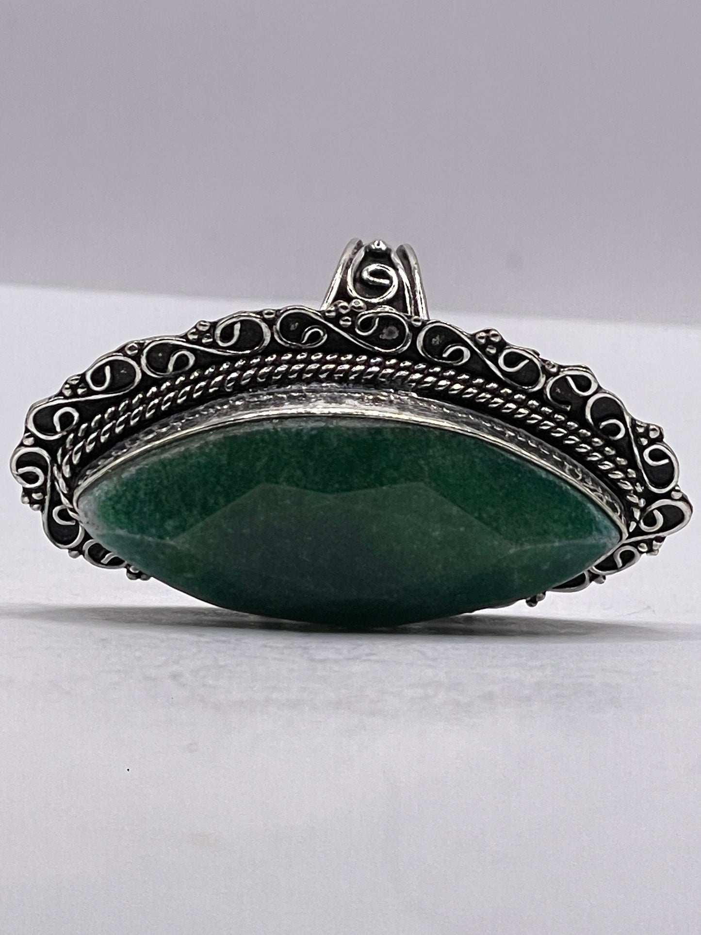 Vintage Green Raw Emerald Silver Bronze Statement Boho Ring